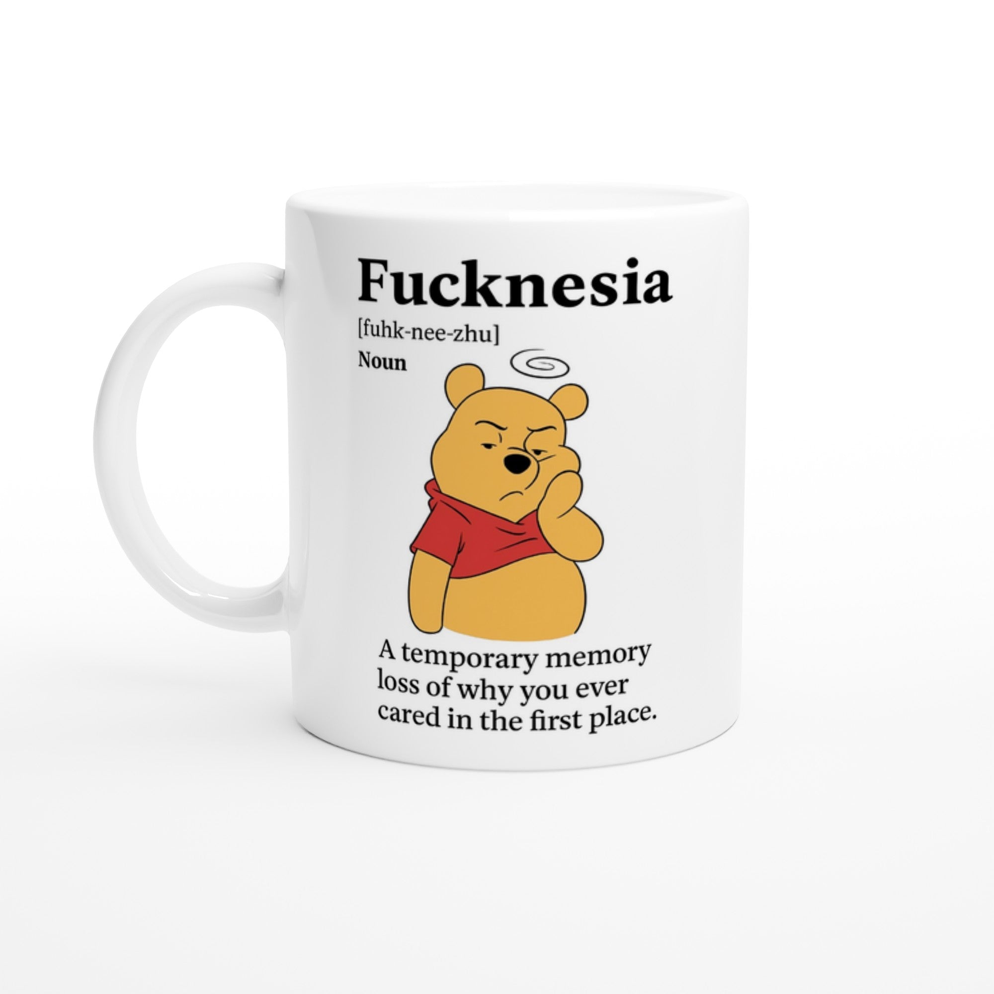 Funny "F*cknesia" Definition Mug – 11oz Sarcastic Coffee Cup – Temporary Memory Loss Joke – Office Humor Gift for Coworkers or Friends Ceramic White