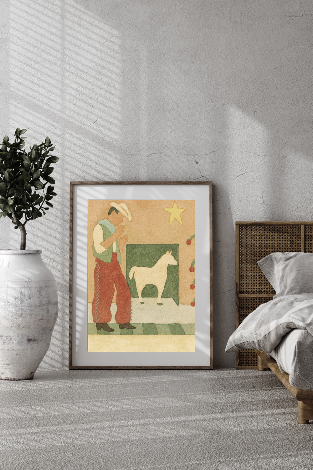 Desert Companion – Folk Art Cowboy and Horse Watercolor Poster