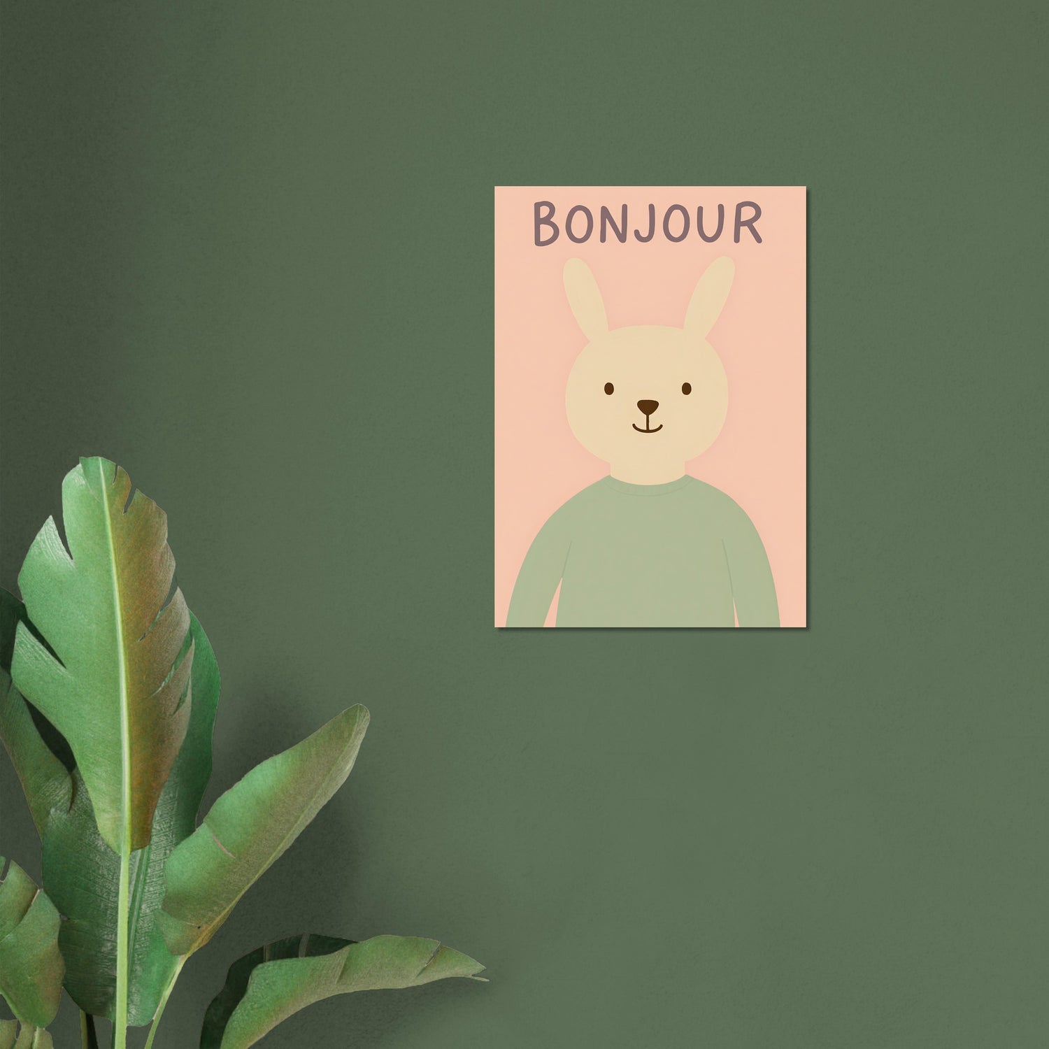 Bonjour Bunny Poster - Adorable Nursery Decor for Baby Girl - Classic Matte Art Print A1 (59.4 x 84.1 cm)
