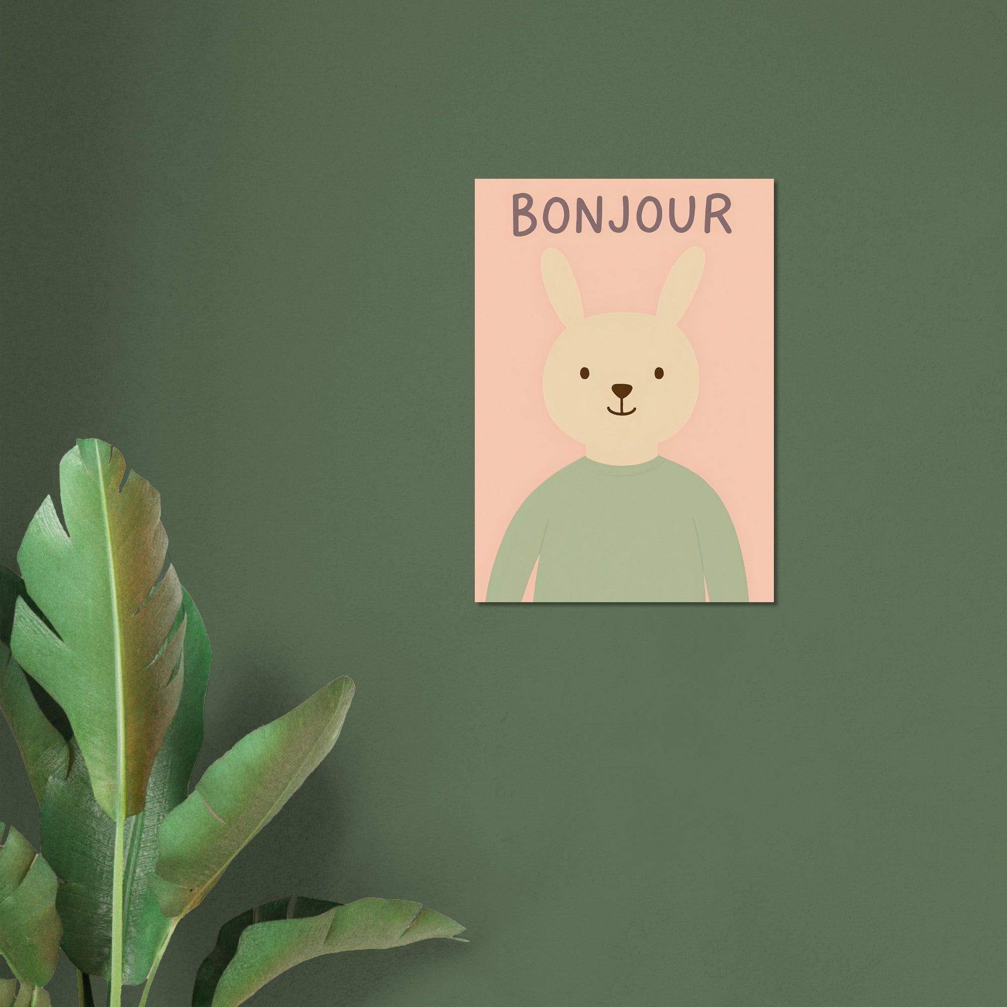 Bonjour Bunny Poster - Adorable Nursery Decor for Baby Girl - Classic Matte Art Print A1 (59.4 x 84.1 cm)