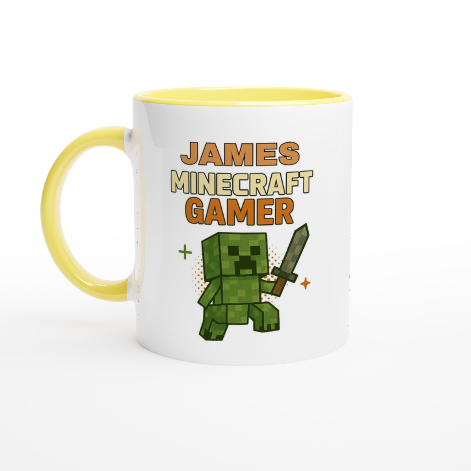Personalized Minecraft Gamer Mug - Custom 11oz Ceramic Coffee Cup for Gamers Ceramic Yellow