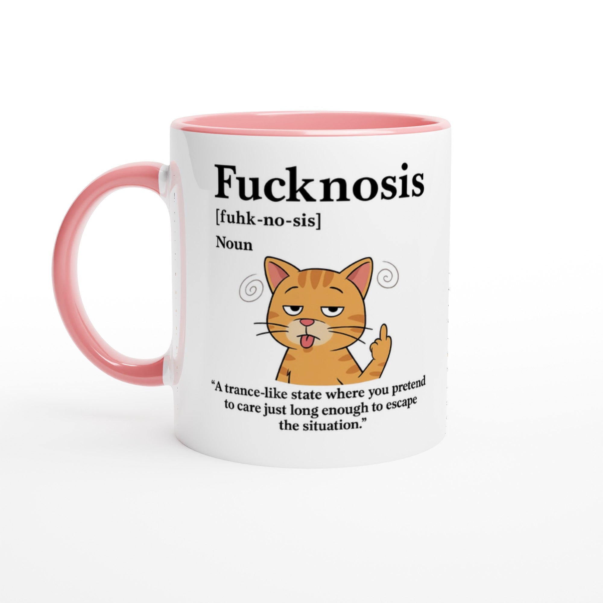 Funny F*cknosis Mug – Sarcastic Definition Coffee Cup with Dog, Cat, Bear, or Horse Design – 11oz Ceramic Humor Gift Ceramic Pink Cat