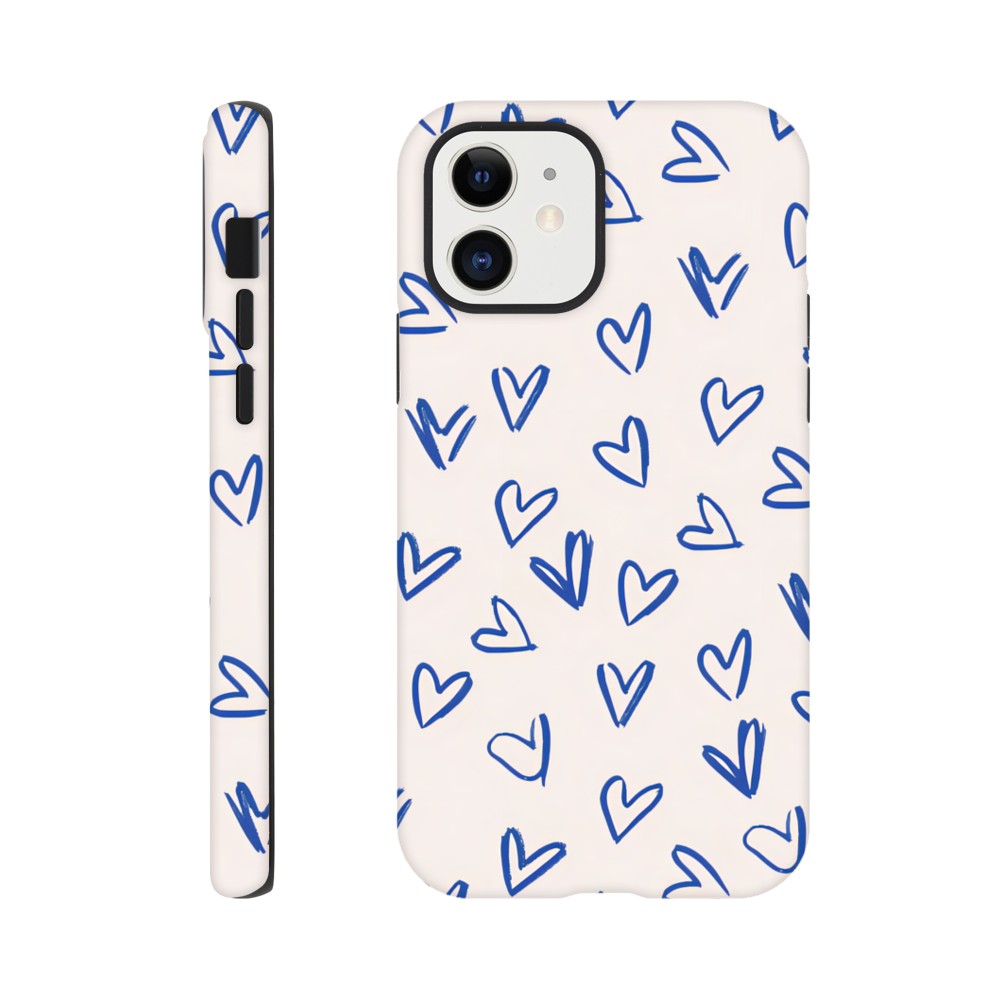 Blue Hearts Phone Case - Cute Minimalist Pattern for iPhone & Samsung | Romantic Design Protection iPhone 12