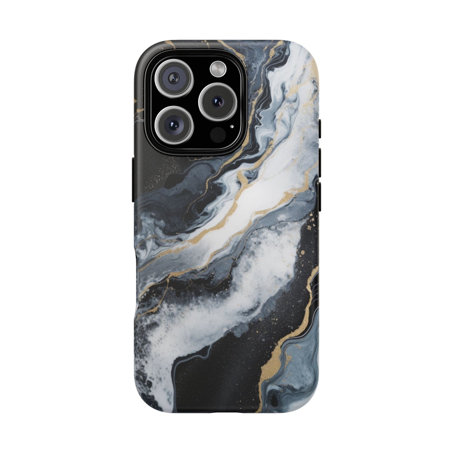 Celestial Marble Phone Case - Black & Gold Swirl Design iPhone 16 Pro Matte