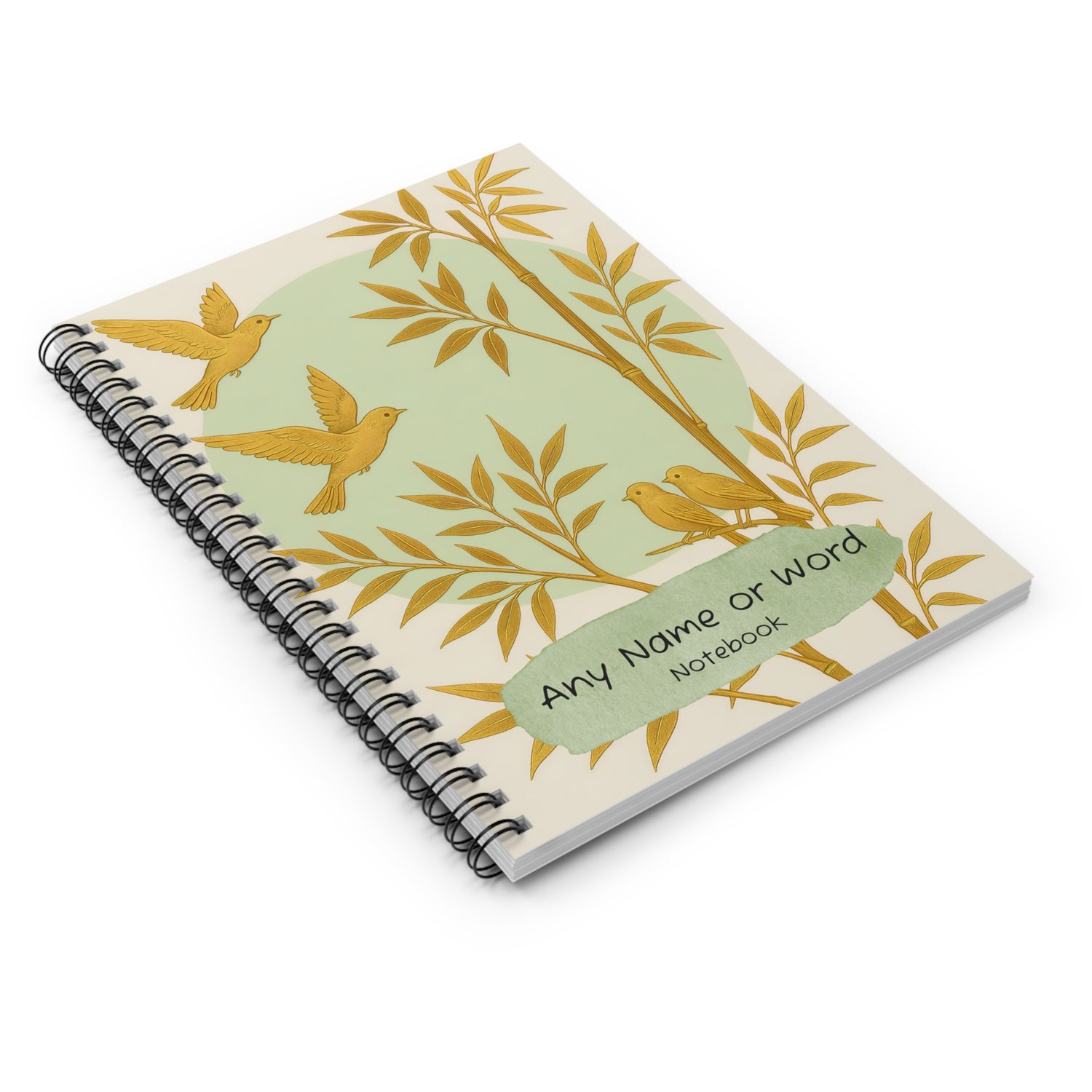 Luxury Green & Gold Bird Journal - Personalised 6x8 A5 Notebook