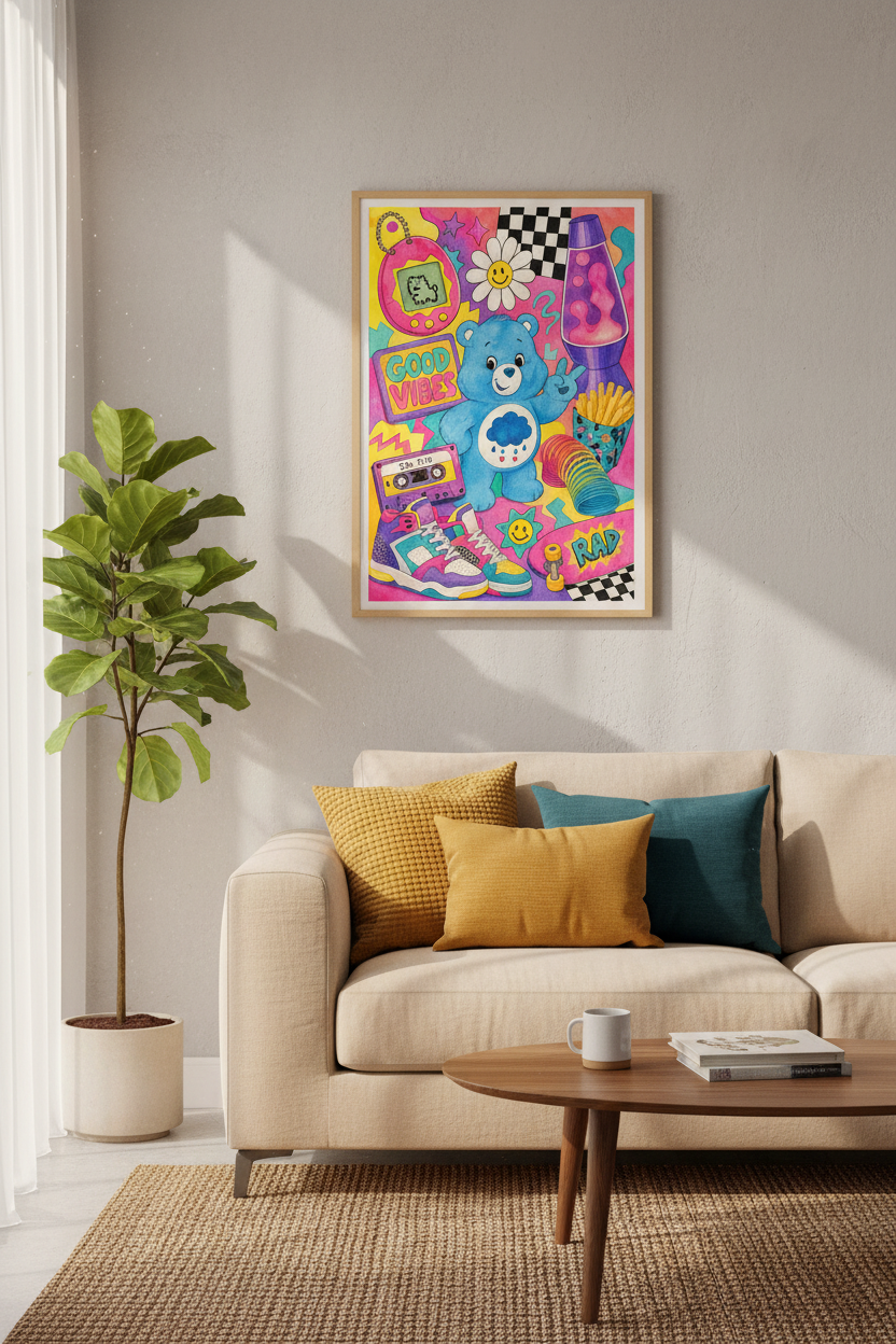 Retro Aesthetic Art Print | 90s Nostalgia Wall Decor | Colorful Y2K Poster