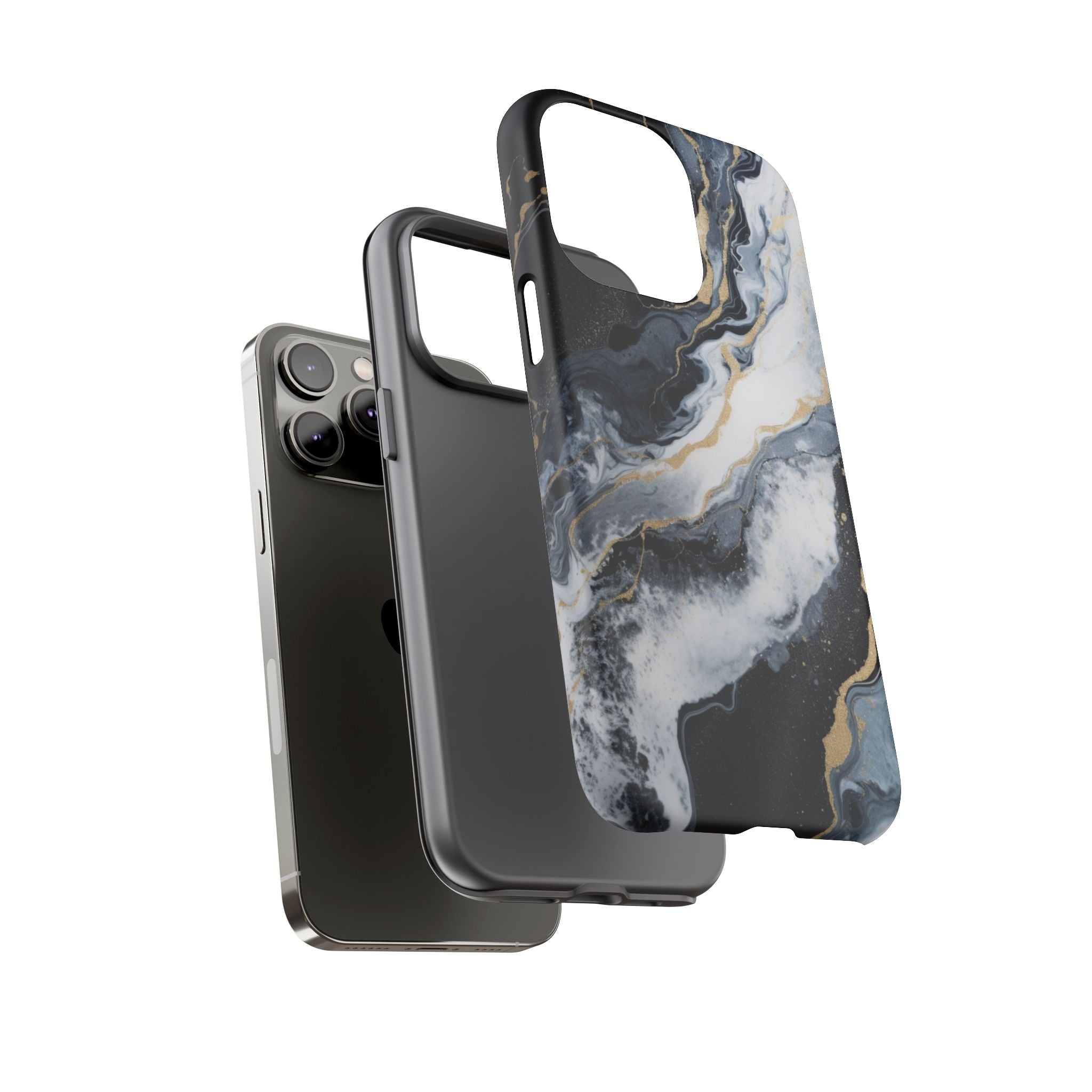 Celestial Marble Phone Case - Black & Gold Swirl Design