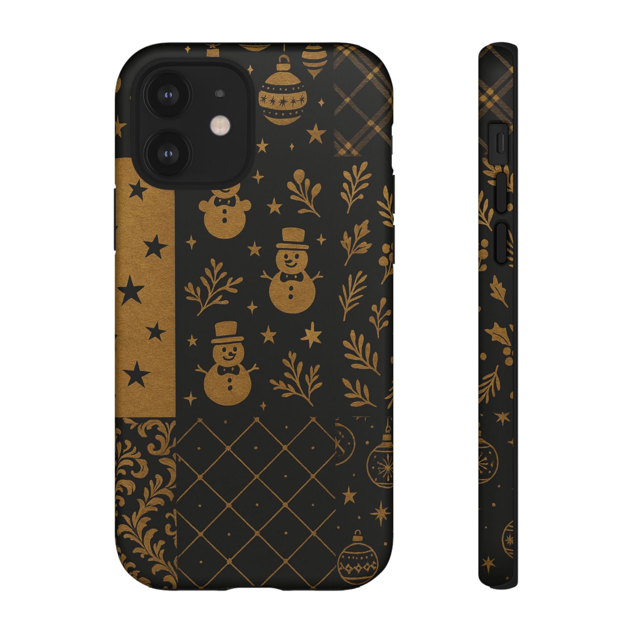 Black Festive Phone Case | Christmas Gift | Holiday Decor | Snowman Design | Tough Cases | Winter Celebration iPhone 12 Matte
