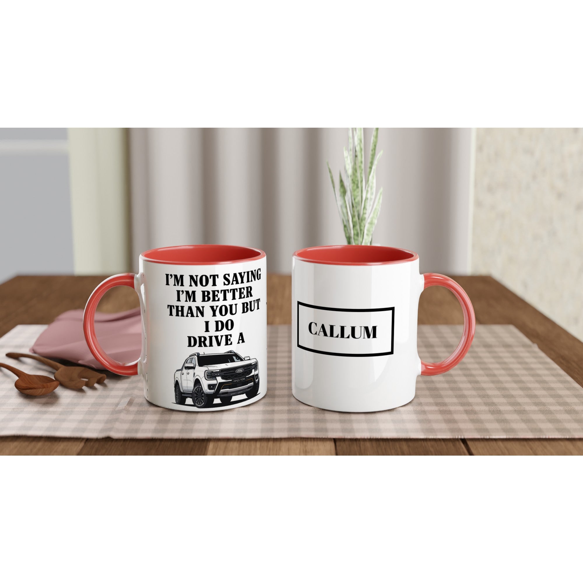 Personalized White Ford Ranger Wildtrak Mug - Custom Offroad Car Lover Gift | 11oz Ceramic - Colorful Design Ceramic Red