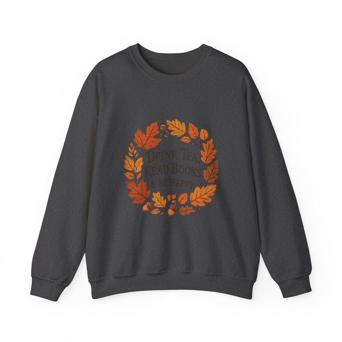Cozy Book Lover Crewneck Sweatshirt - Fall Fashion Tea & Books Apparel | Gift for Readers Dark Heather