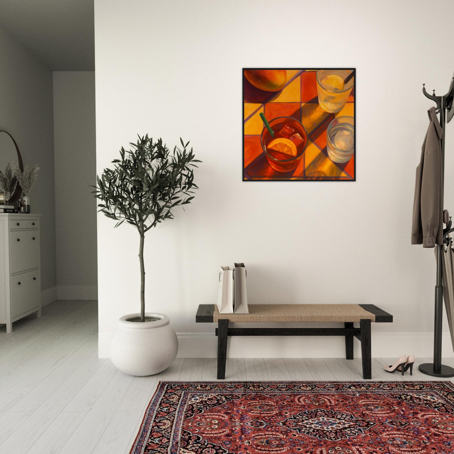 Vibrant Mango & Citrus Still Life Poster - Warm Tile Aesthetic Wall Art - Wooden Framed Poster