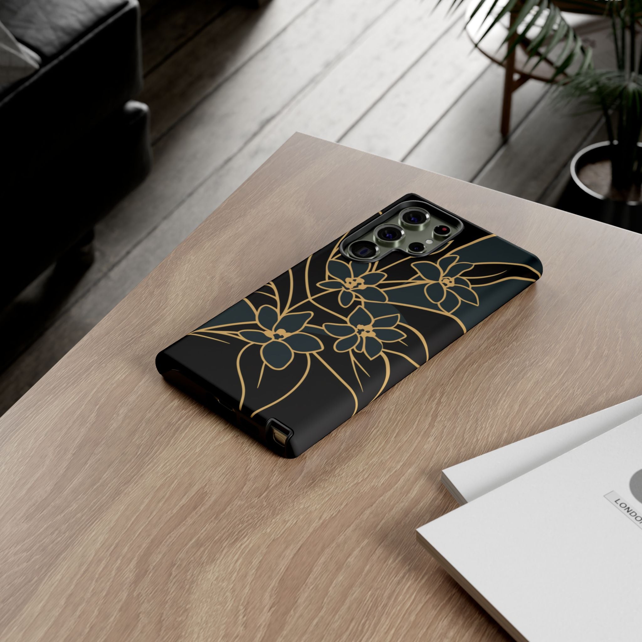 Golden Bloom - Elegant Floral Line Art Phone Case