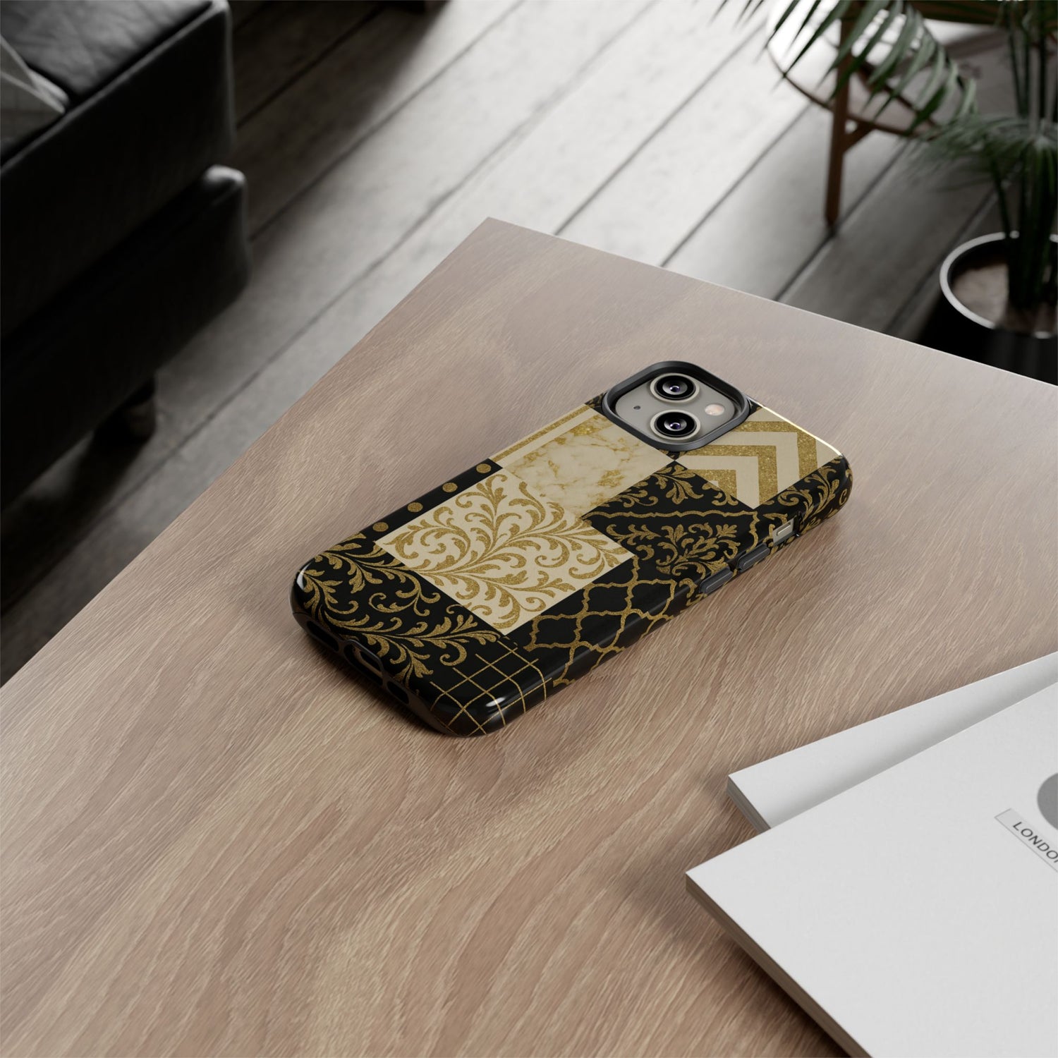 Phone Case, Luxury Black and Gold Festive Design for Christmas Gift, Holiday Decor, Tough Cases, Winter Celebration, Elegant iPhone Cover