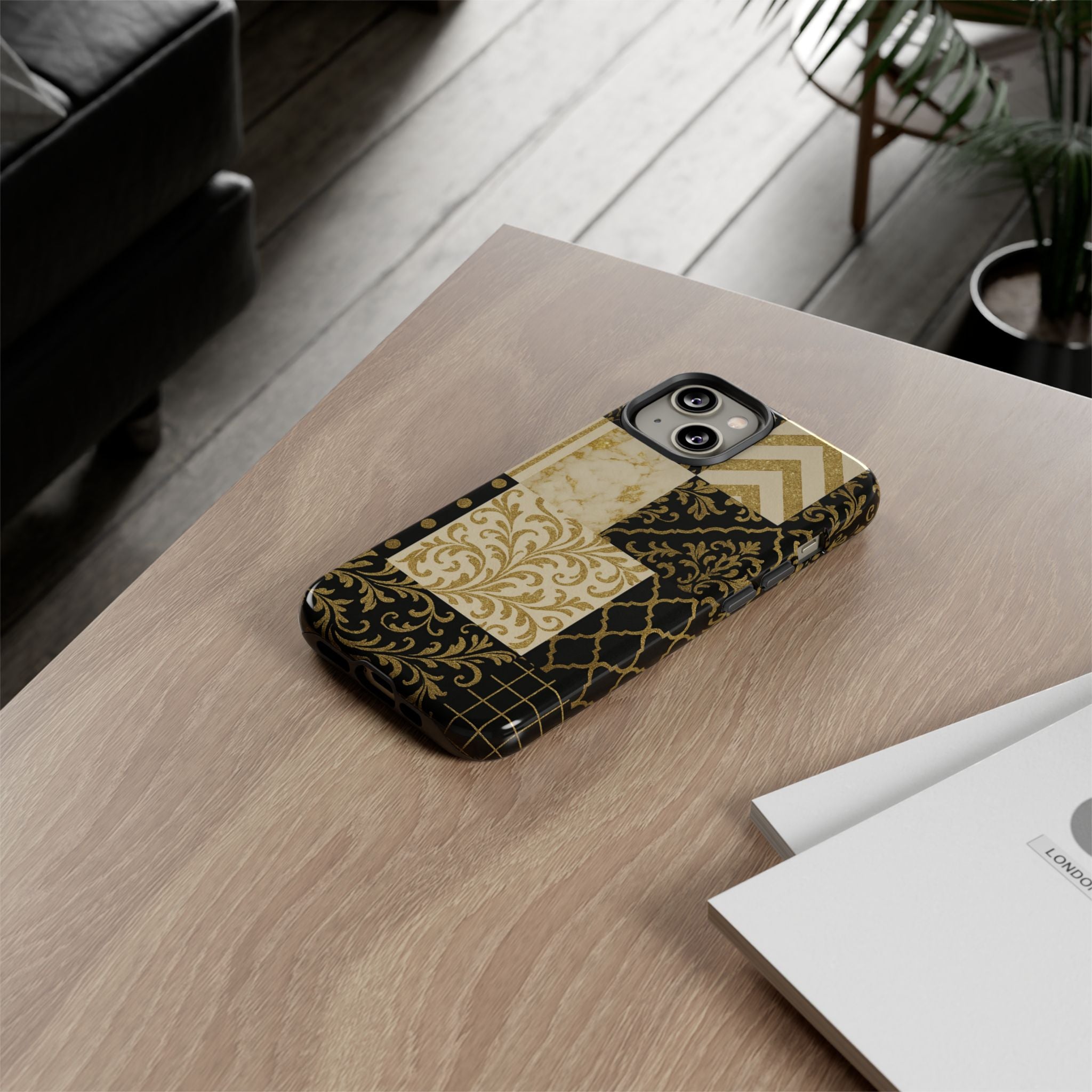 Phone Case, Luxury Black and Gold Festive Design for Christmas Gift, Holiday Decor, Tough Cases, Winter Celebration, Elegant iPhone Cover