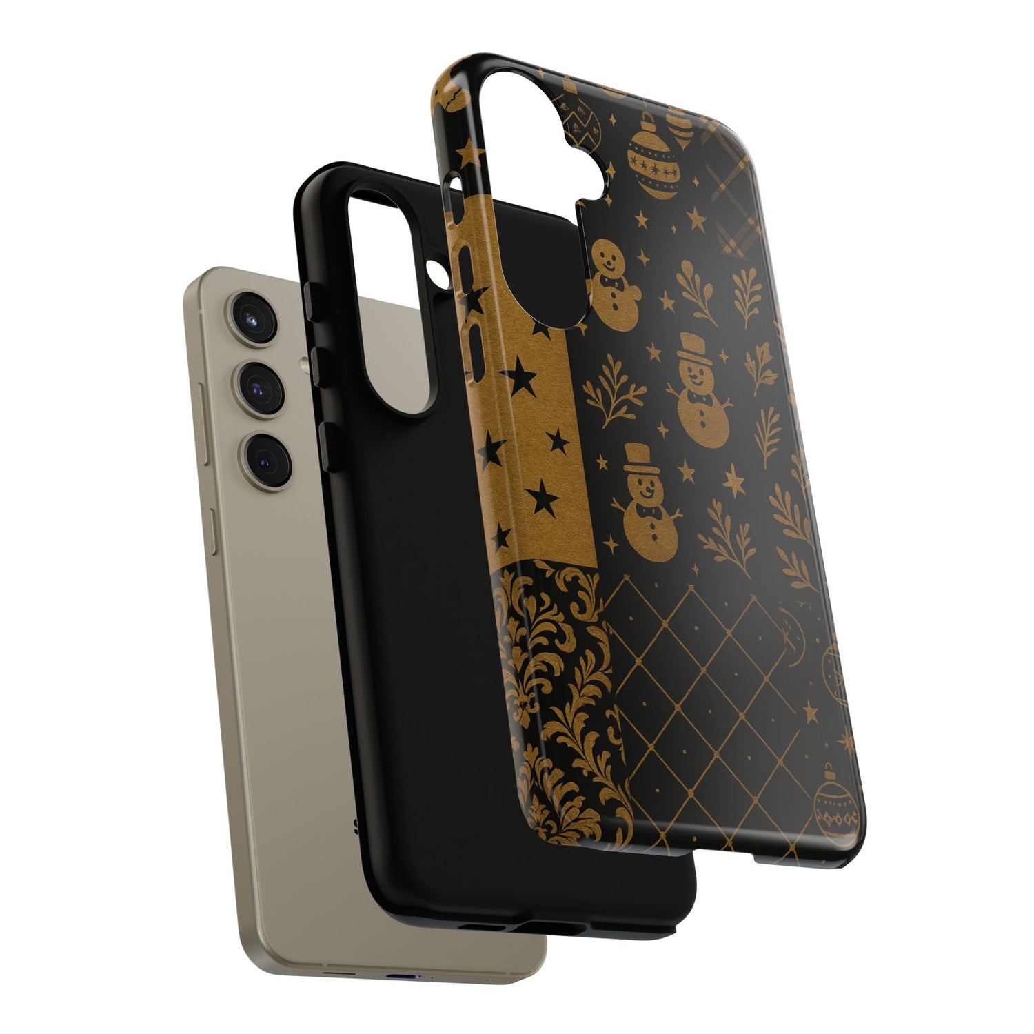 Black Festive Phone Case | Christmas Gift | Holiday Decor | Snowman Design | Tough Cases | Winter Celebration