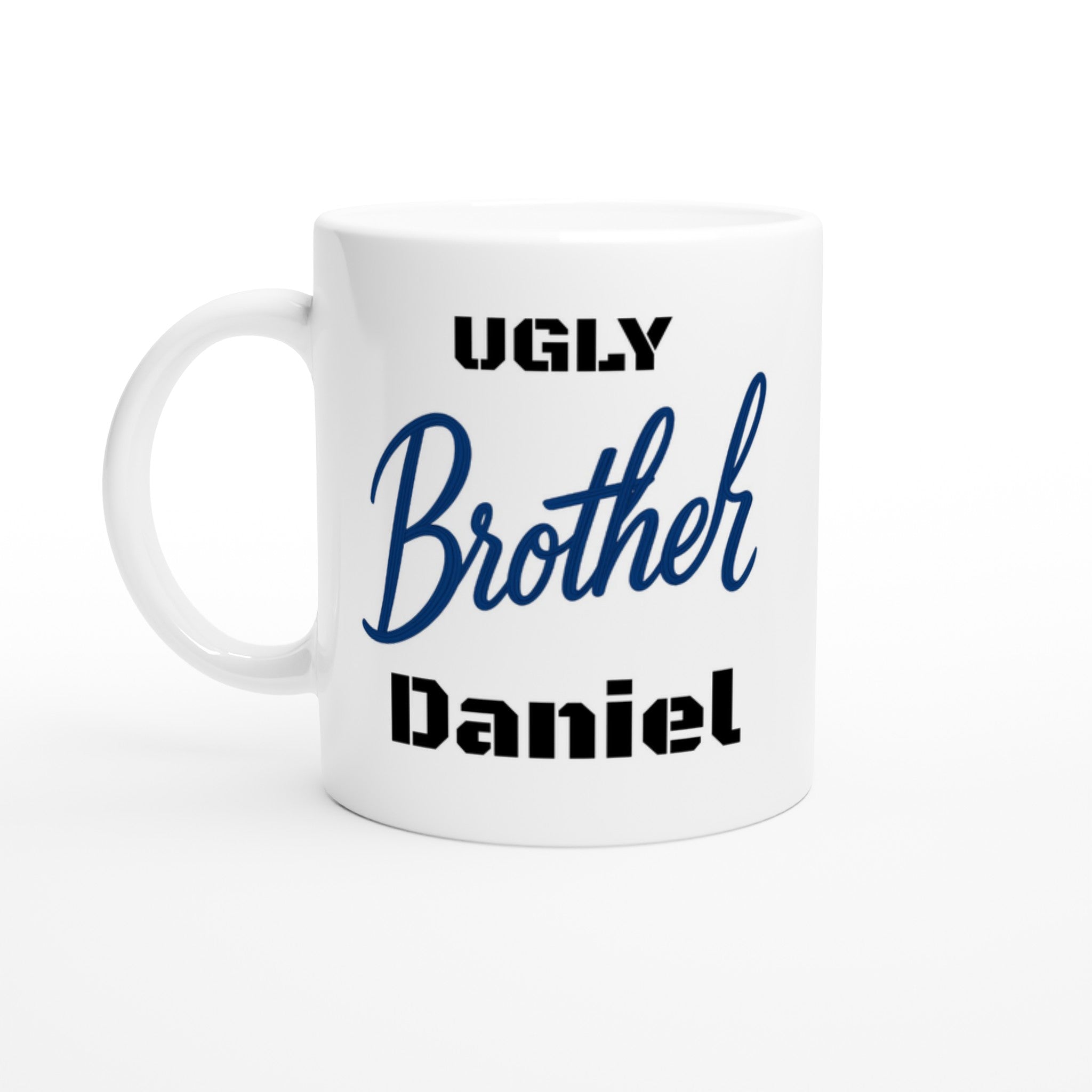 Brother Mug - Blue Brush Script Mug with Heart – Blue Calligraphy 11oz Coffee Cup – Gift for Brother, Birthday or Everyday Surprise