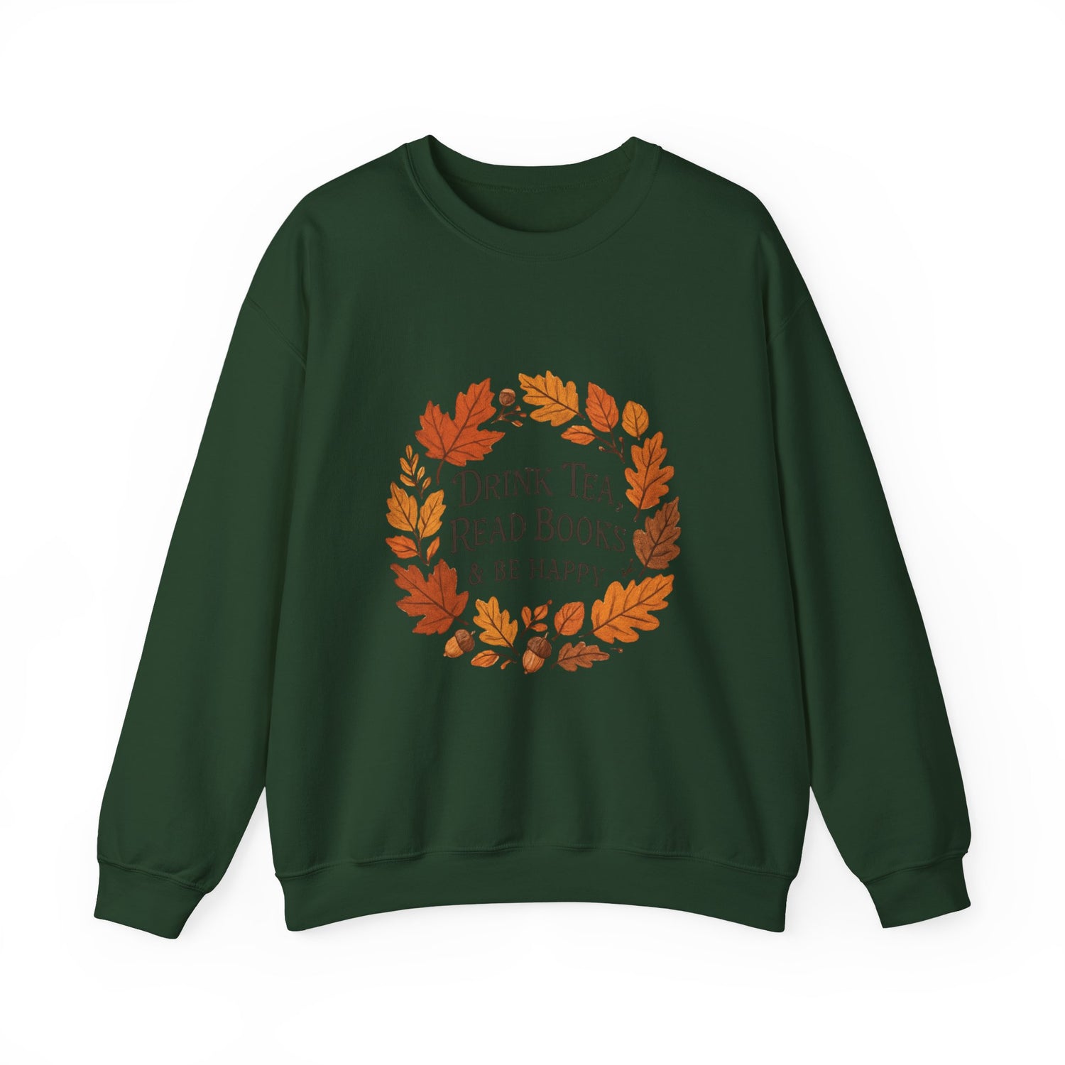 Cozy Book Lover Crewneck Sweatshirt - Fall Fashion Tea & Books Apparel | Gift for Readers Forest Green