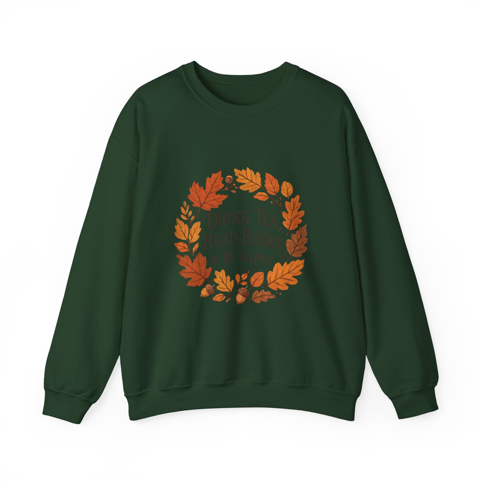Cozy Book Lover Crewneck Sweatshirt - Fall Fashion Tea & Books Apparel | Gift for Readers Forest Green