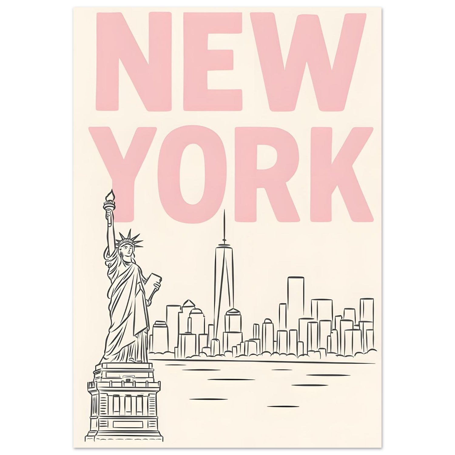 Preppy NYC Skyline Print - Pink Minimalist Wall Art for Girly Dorm - Girly Dorm Room 70x100 cm 28x40″