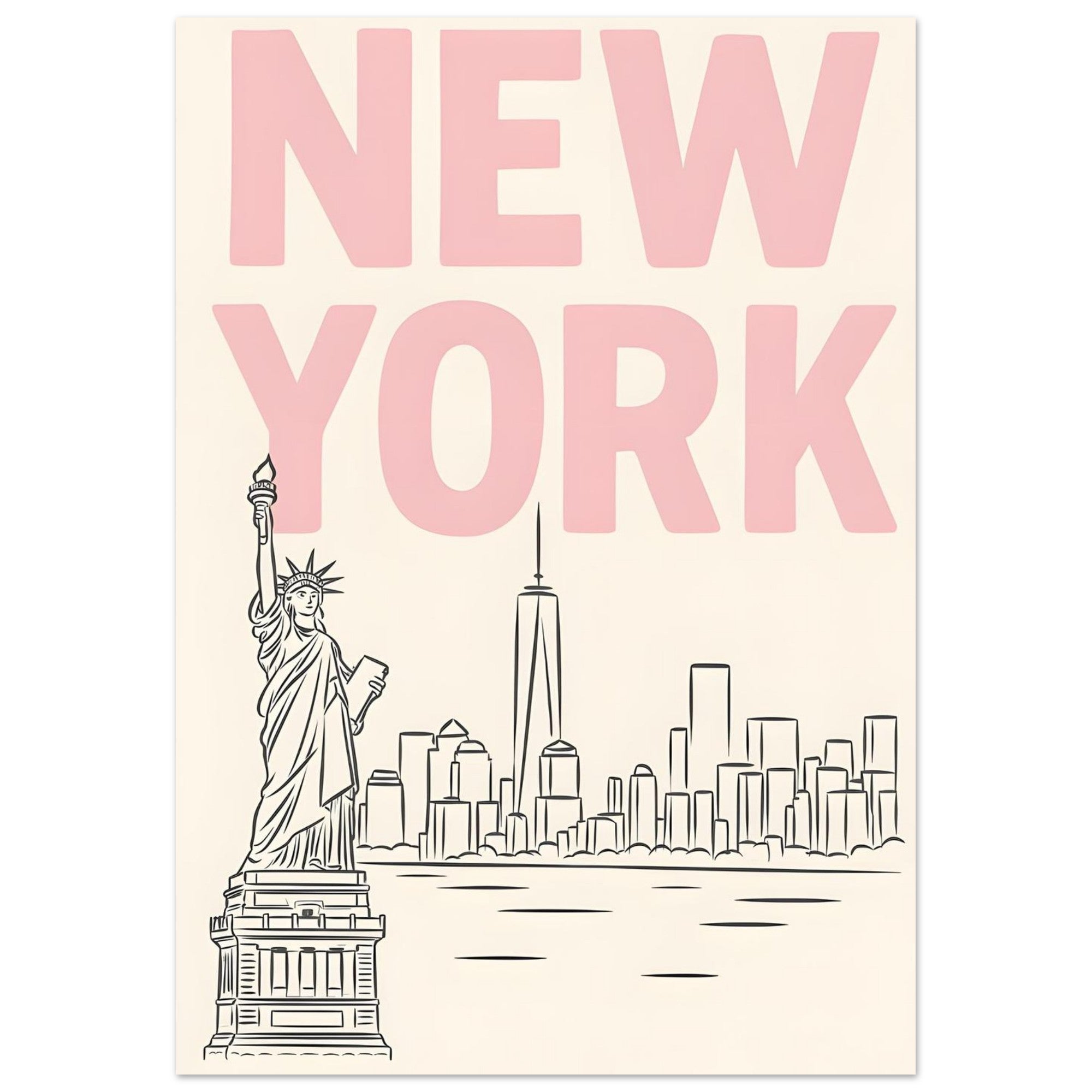 Preppy NYC Skyline Print - Pink Minimalist Wall Art for Girly Dorm - Girly Dorm Room 70x100 cm 28x40″