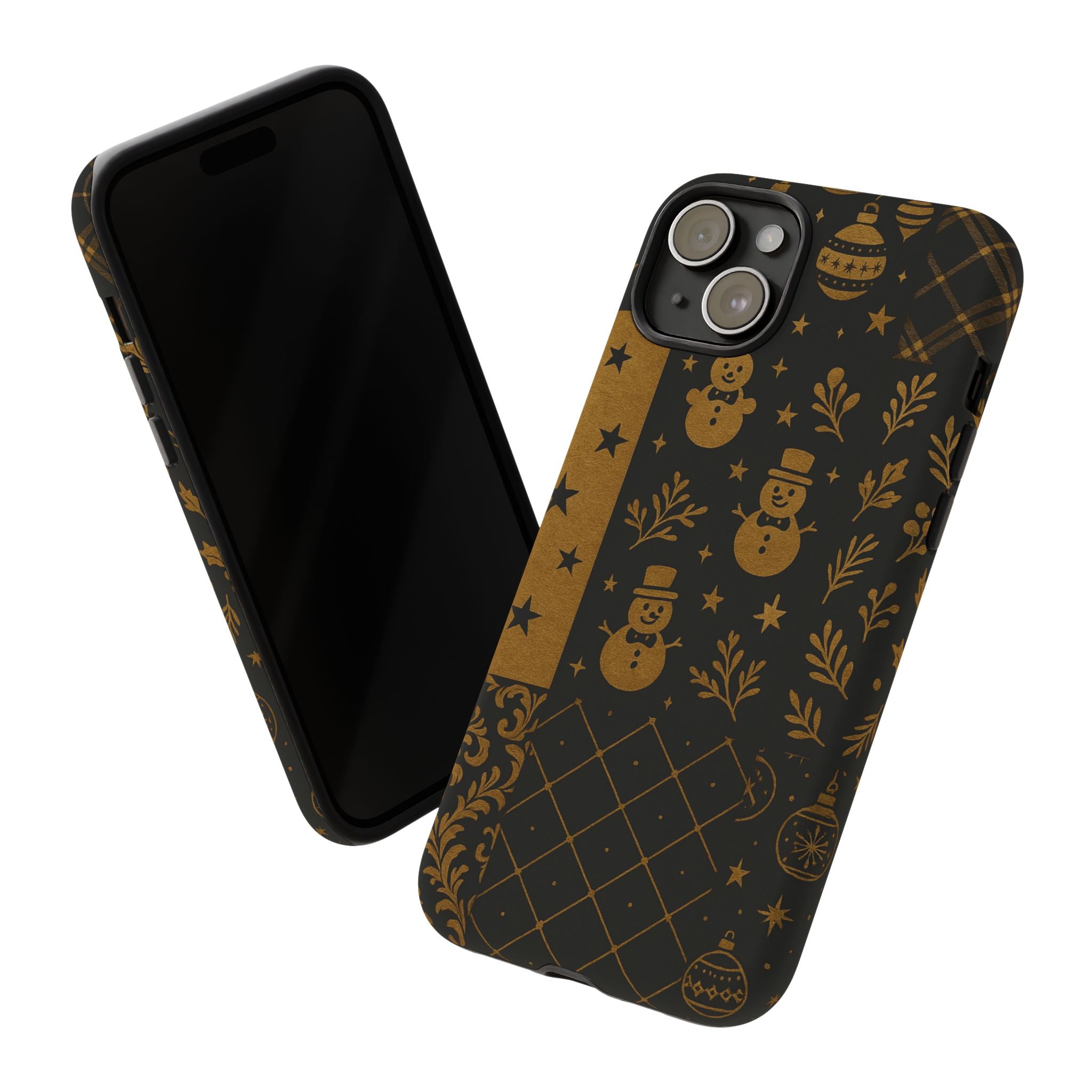 Black Festive Phone Case | Christmas Gift | Holiday Decor | Snowman Design | Tough Cases | Winter Celebration