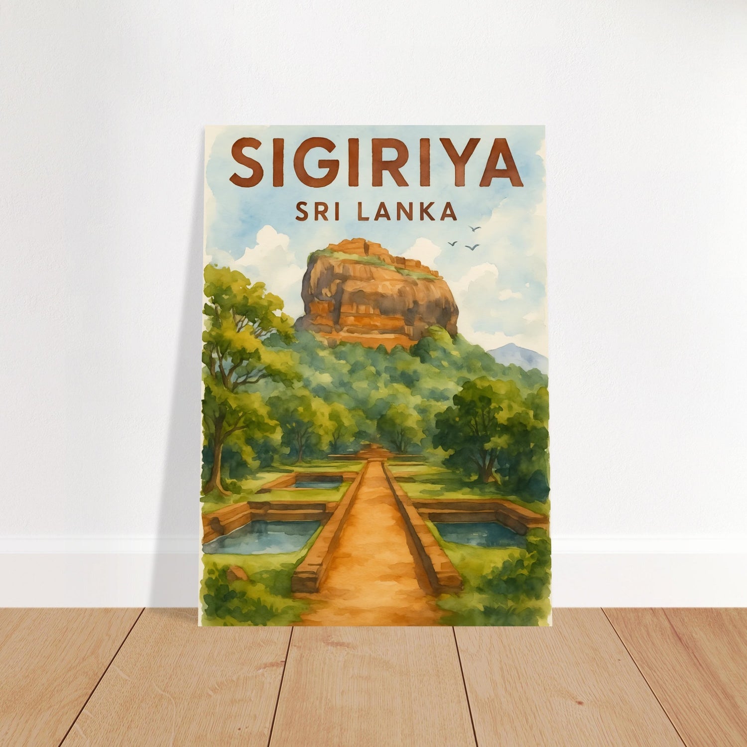 Sigiriya Sri Lanka Watercolor Poster: Travel Wall Art 21x29.7 cm 8x12"