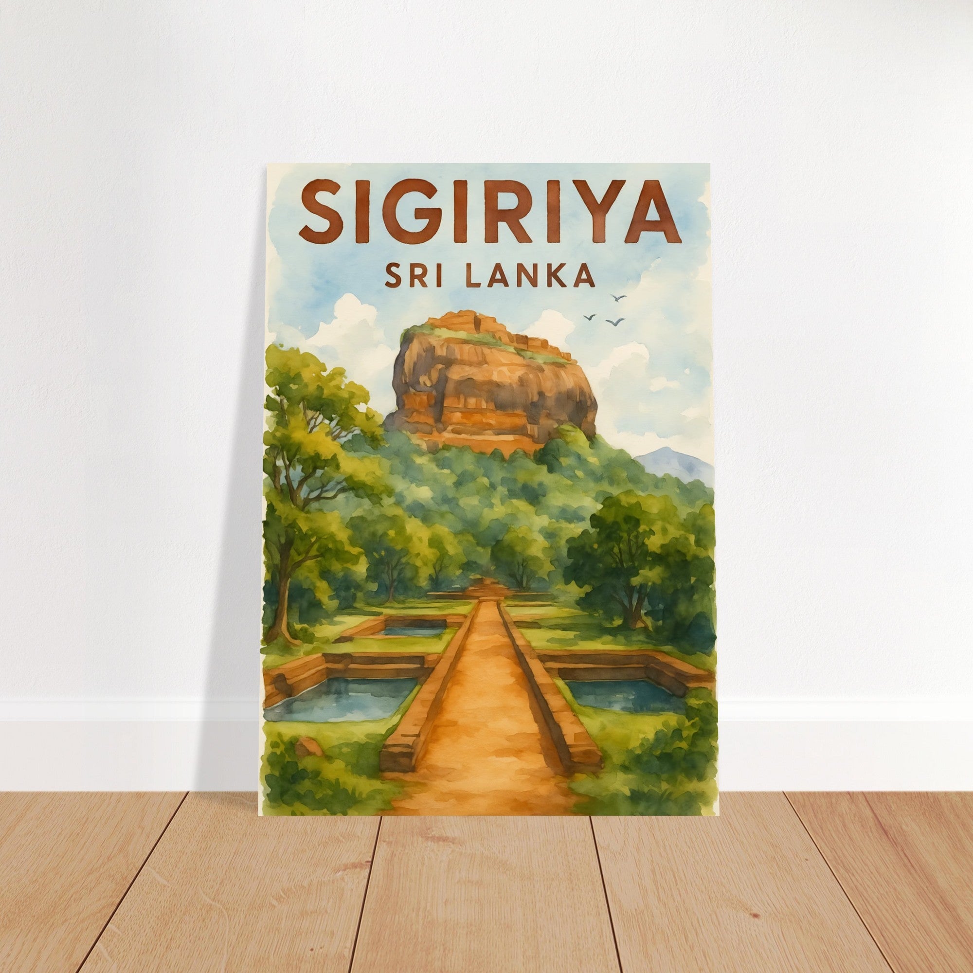 Sigiriya Sri Lanka Watercolor Poster: Travel Wall Art 21x29.7 cm 8x12"