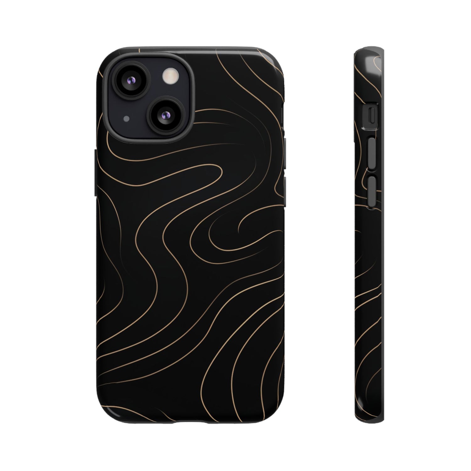 Noir Topograph - Black Minimalist Line Art Phone Case iPhone 13 Mini Glossy
