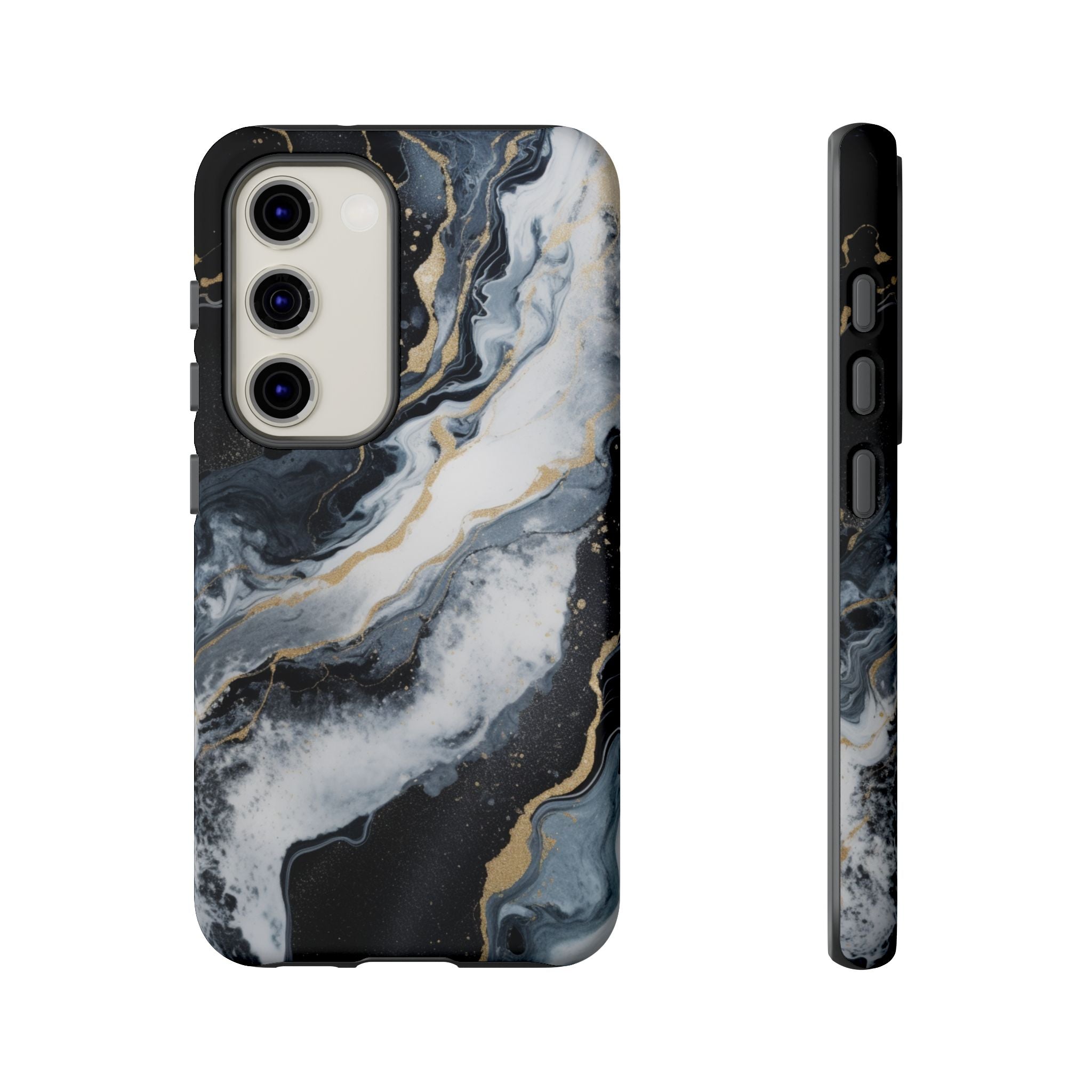 Celestial Marble Phone Case - Black & Gold Swirl Design Samsung Galaxy S23 Matte