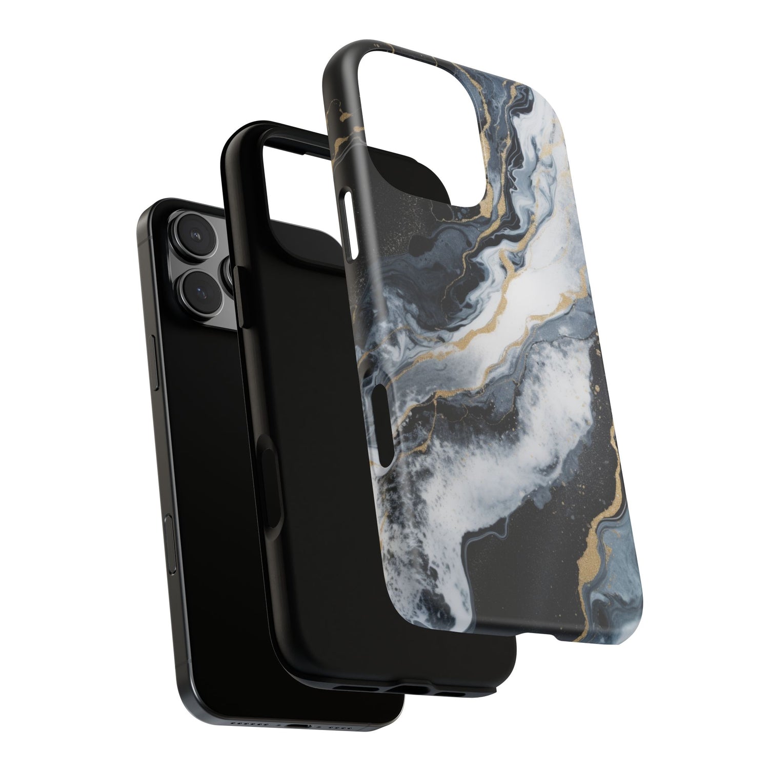 Celestial Marble Phone Case - Black & Gold Swirl Design