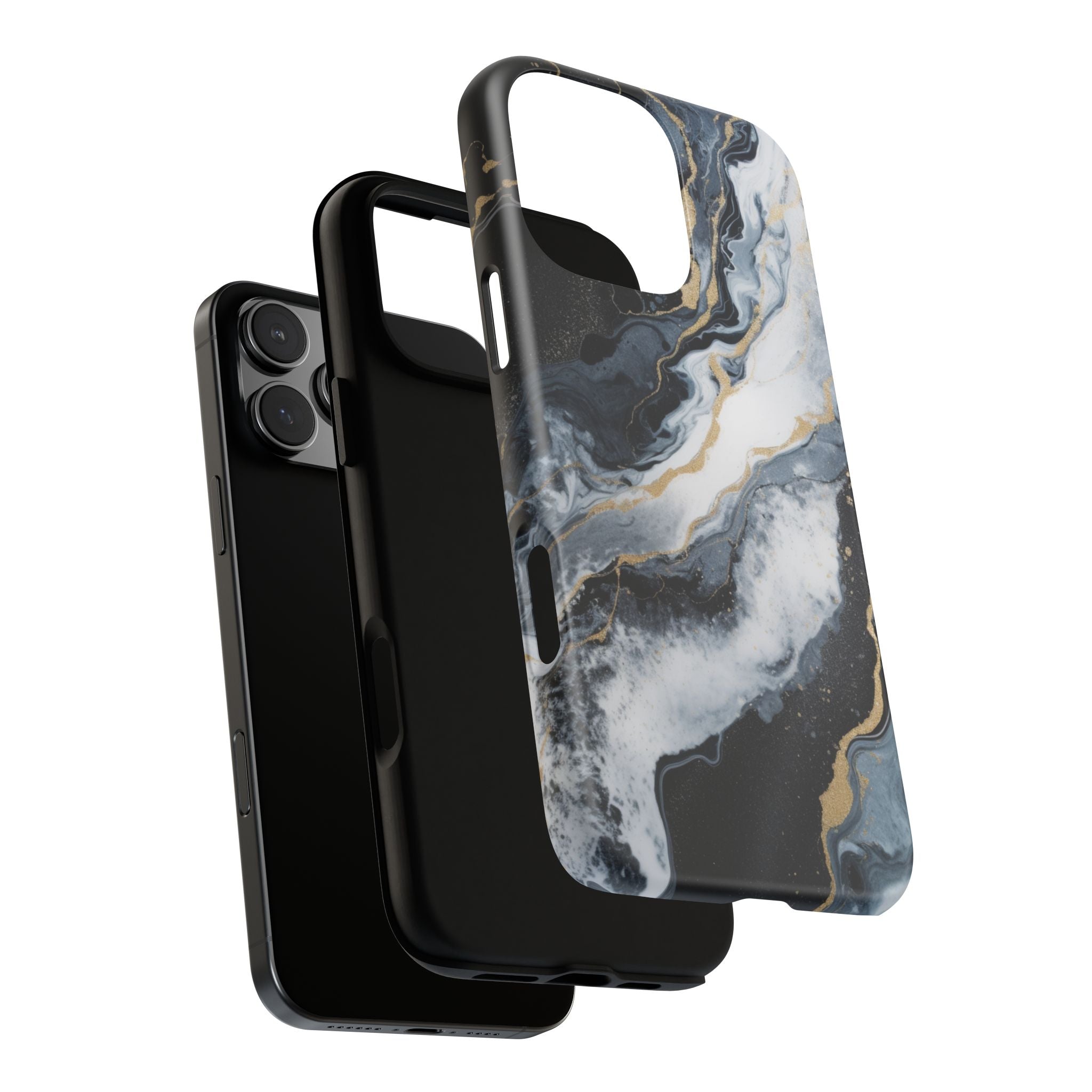 Celestial Marble Phone Case - Black & Gold Swirl Design