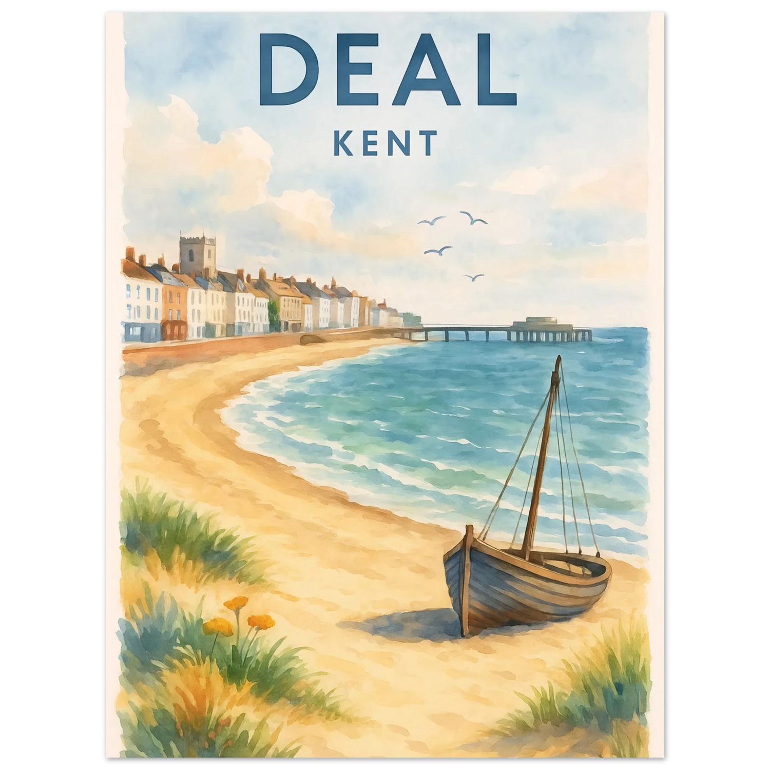 Kent Travel Poster: Watercolor Kentish Print, FSC Matte Paper 45x60 cm 18x24″