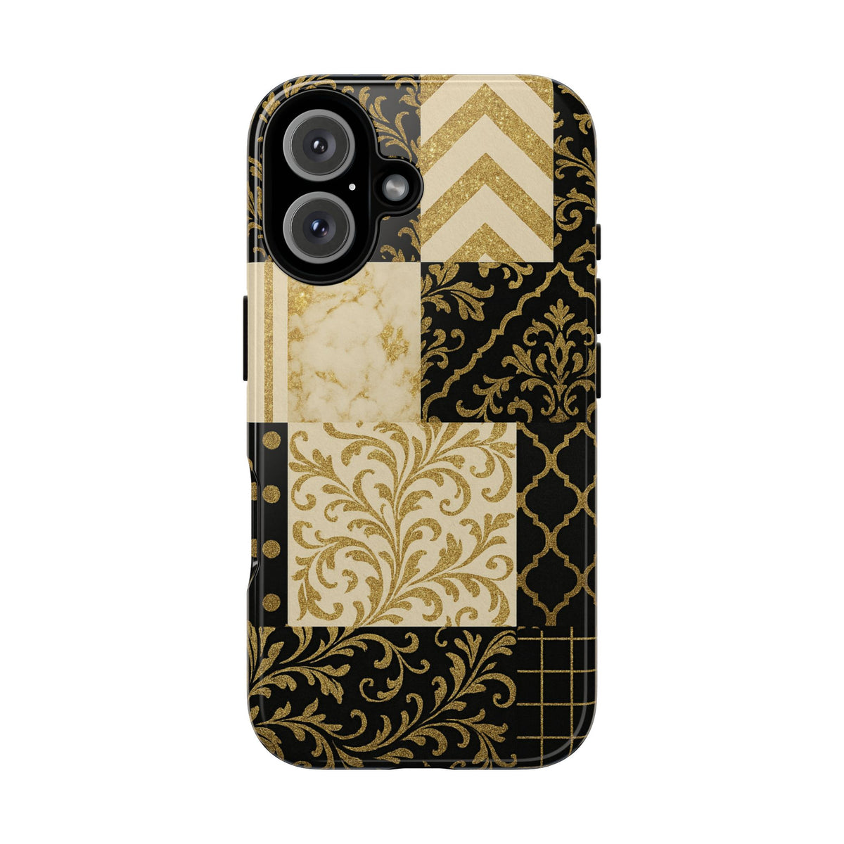 Phone Case, Luxury Black and Gold Festive Design for Christmas Gift, Holiday Decor, Tough Cases, Winter Celebration, Elegant iPhone Cover iPhone 16 Glossy