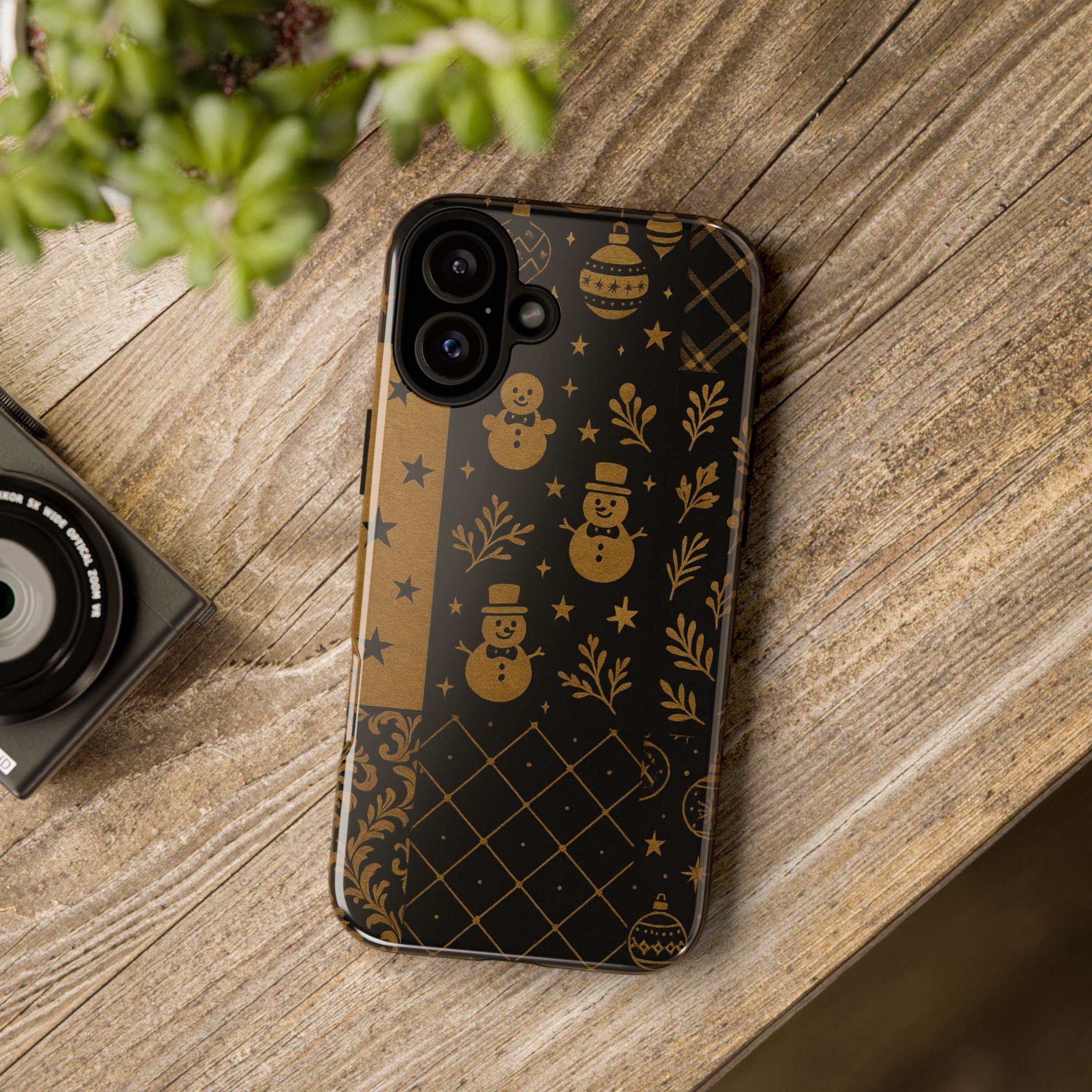 Black Festive Phone Case | Christmas Gift | Holiday Decor | Snowman Design | Tough Cases | Winter Celebration