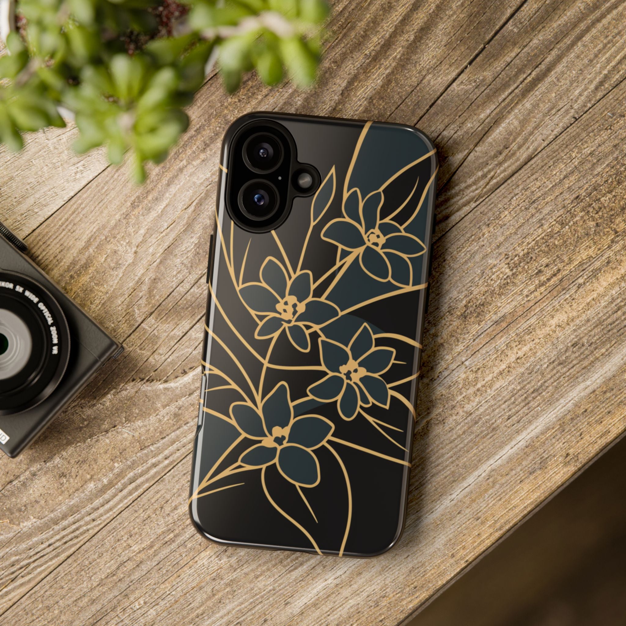 Golden Bloom - Elegant Floral Line Art Phone Case