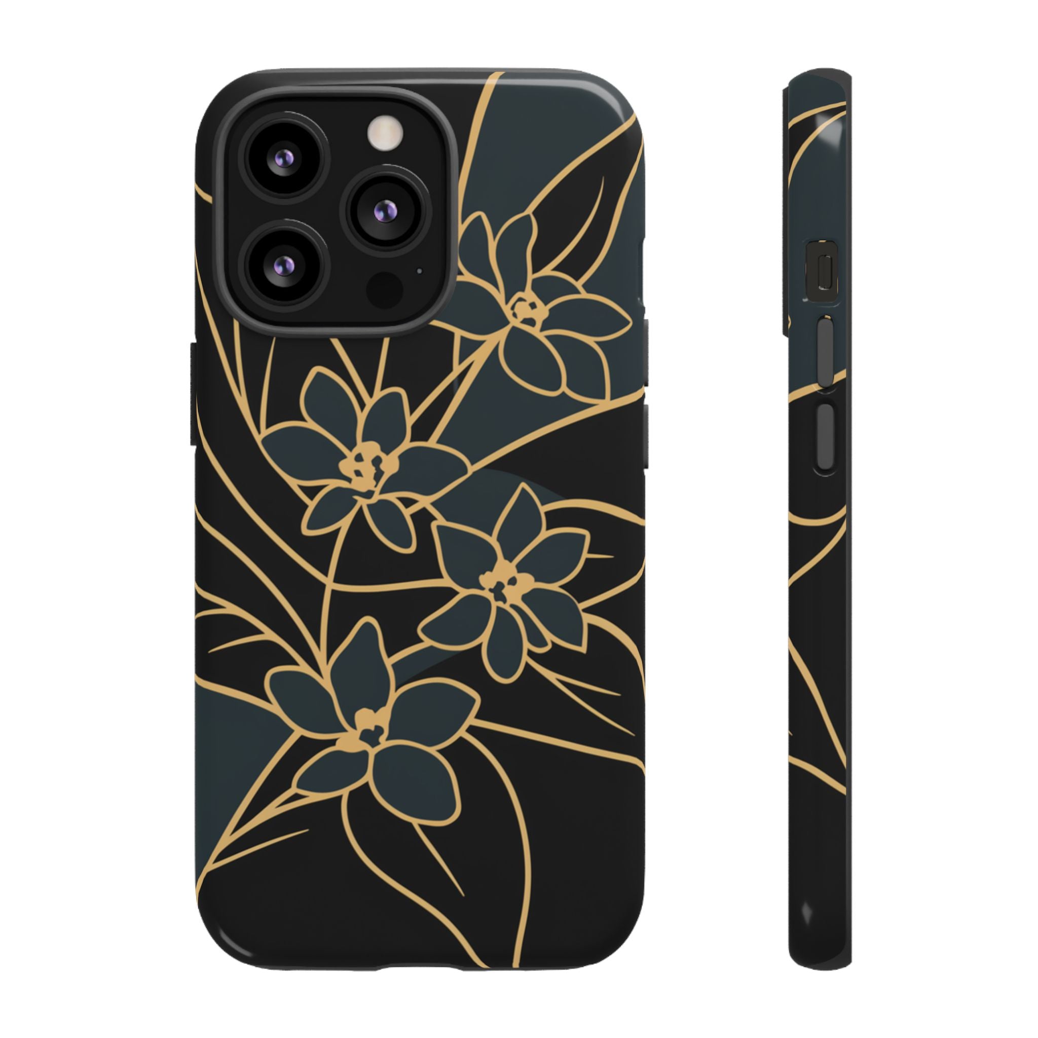 Golden Bloom - Elegant Floral Line Art Phone Case iPhone 13 Pro Glossy