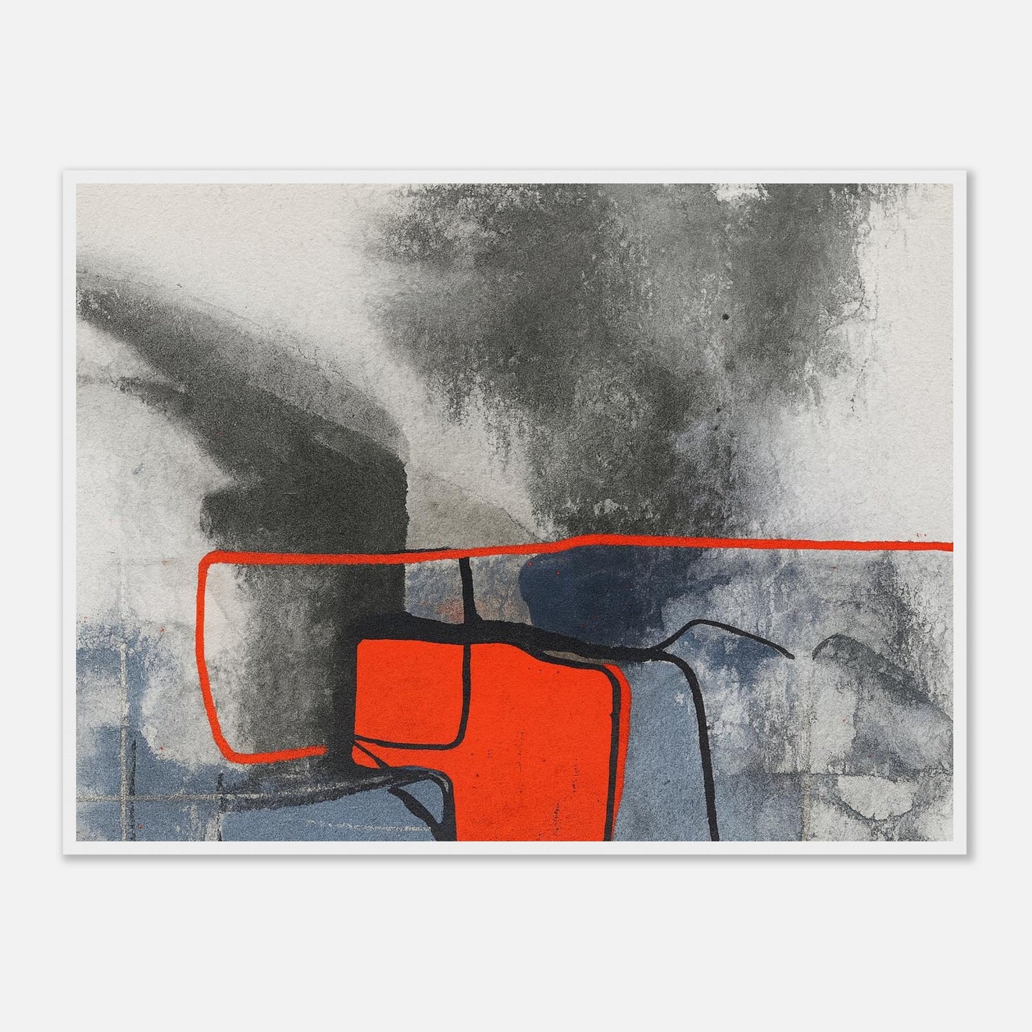Urban Ember – Abstract Expressionist Print with Red Accents, Modern Art Poster, Moody Watercolor - Matte Wooden Framed 60x80 cm 24x32″ White frame