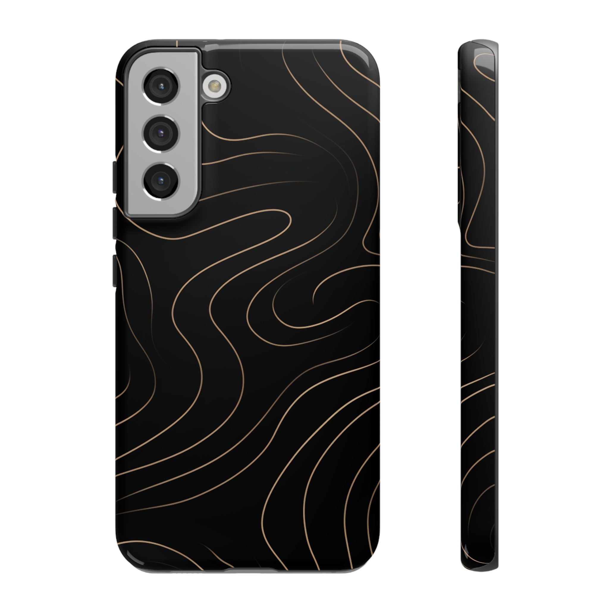 Noir Topograph - Black Minimalist Line Art Phone Case Samsung Galaxy S22 Plus Glossy