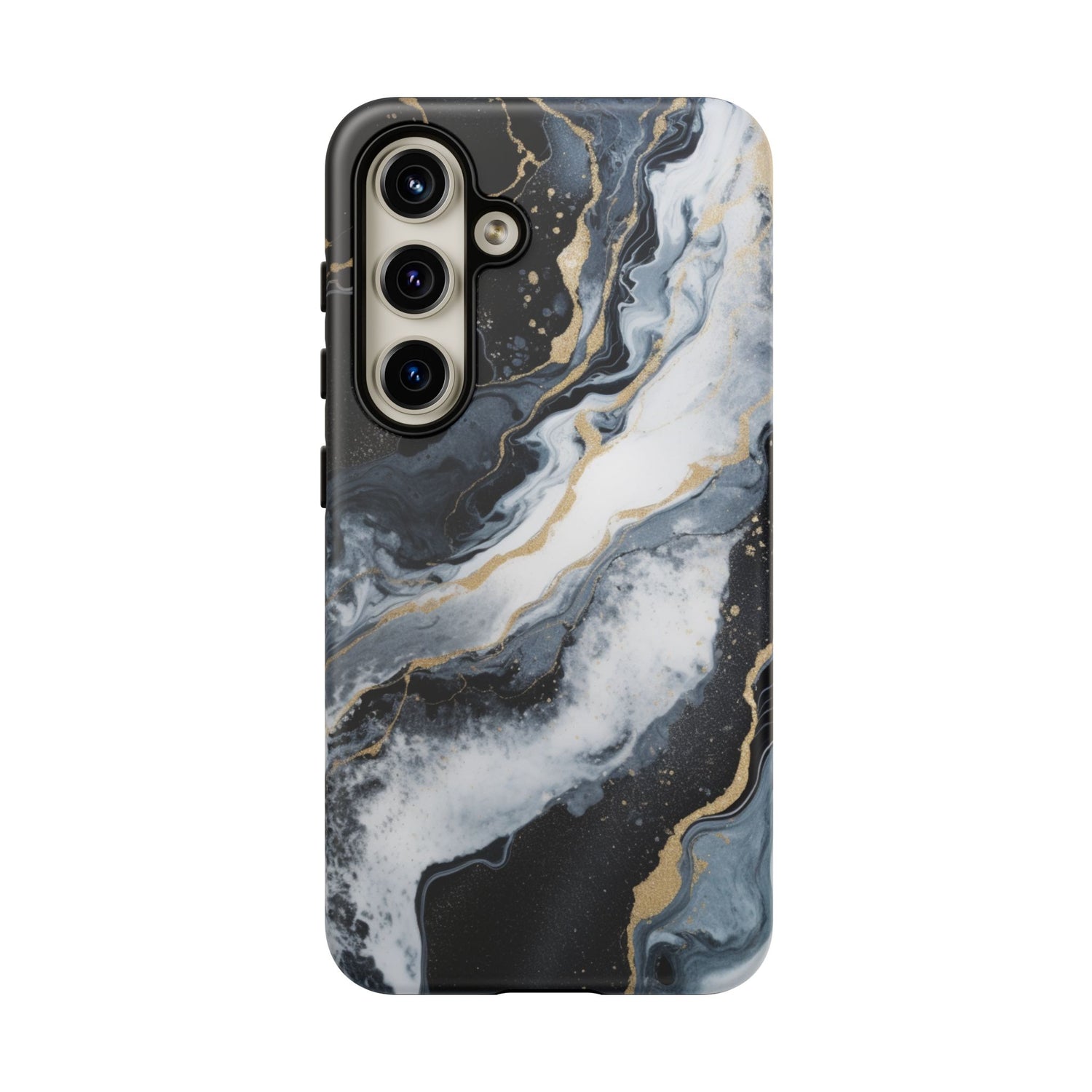 Celestial Marble Phone Case - Black & Gold Swirl Design Samsung Galaxy S24 Matte