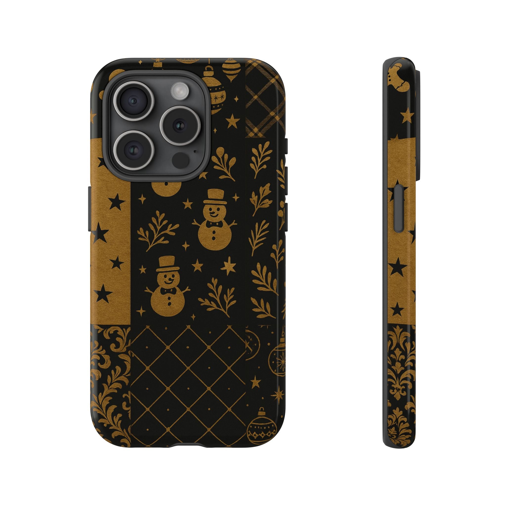 Black Festive Phone Case | Christmas Gift | Holiday Decor | Snowman Design | Tough Cases | Winter Celebration iPhone 15 Pro Glossy