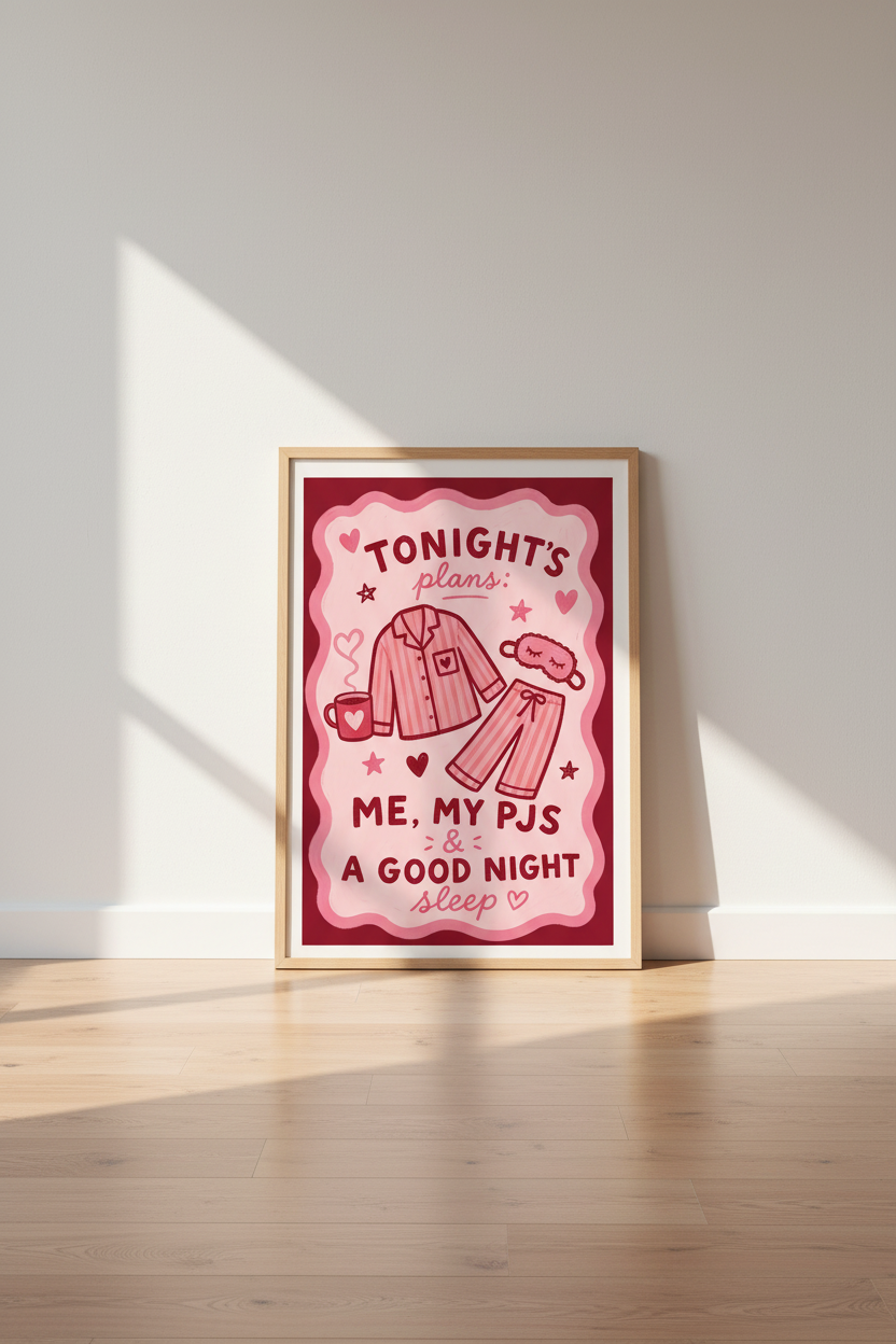 Coquette Room Decor | Pink Pajama Aesthetic Poster | Girly Bedroom Wall Art Print