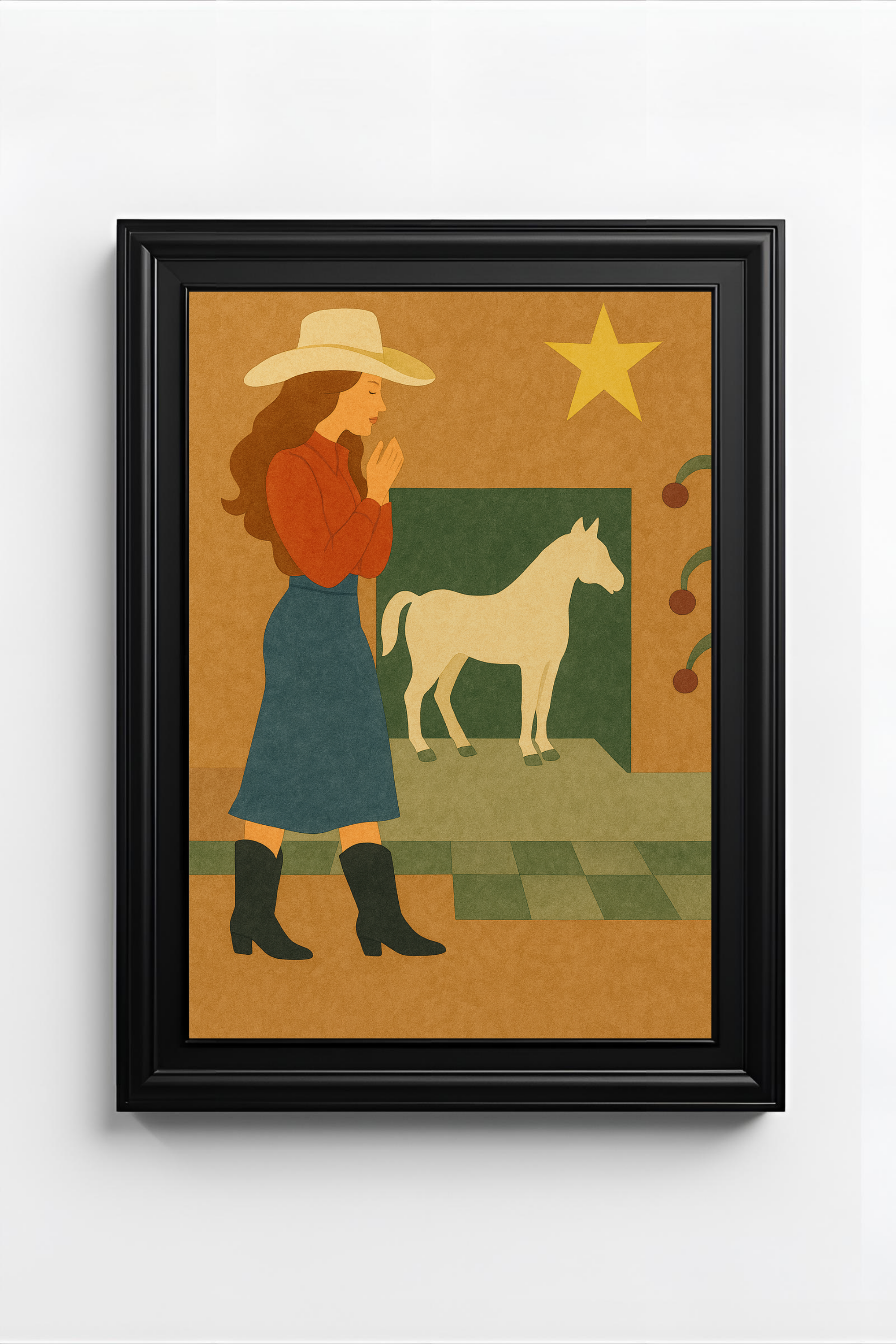 Cowgirl and Horse Wall Art Poster - Modern Western Folk Art Print | Rustic Ranch Decor