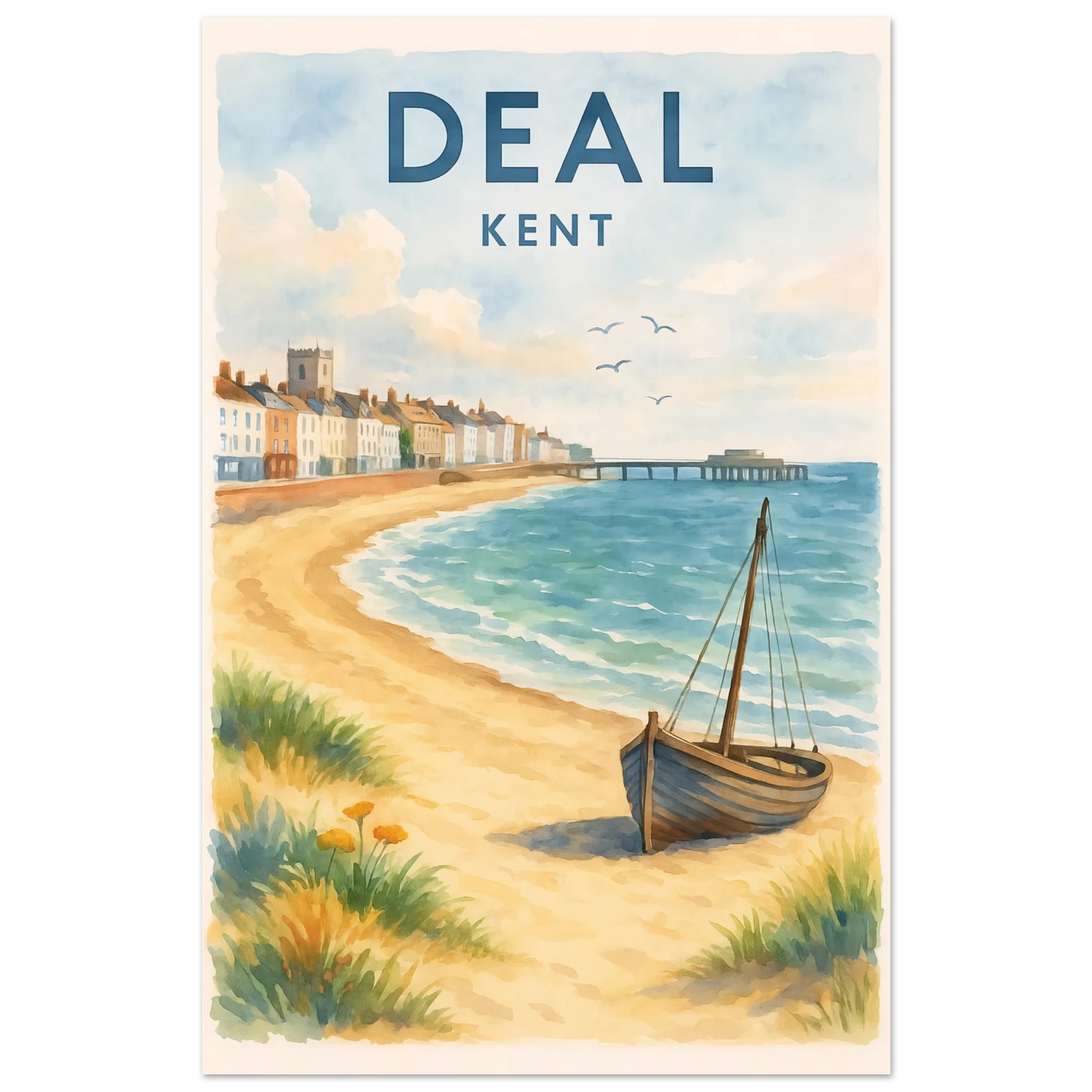 Kent Travel Poster: Watercolor Kentish Print, FSC Matte Paper 28x43 cm XL (11x17″)