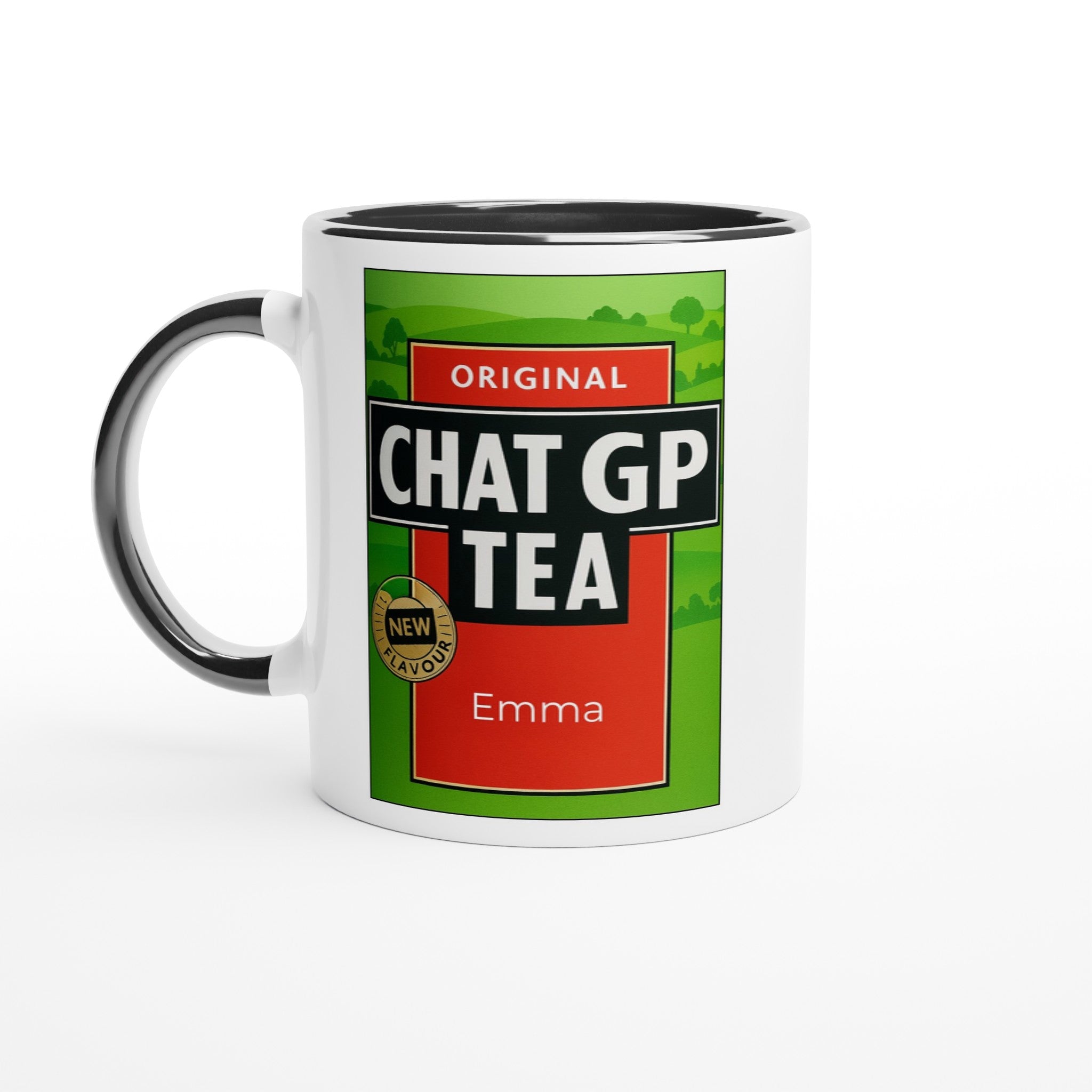 Chat GP Tea Mug - Customise and Personalize Humorous 11oz for Tea Lovers & ChatGPT AI Fans Ceramic Black