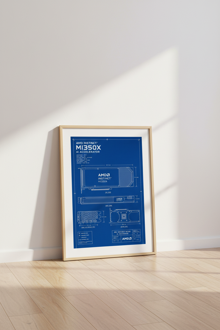 AMD Instinct MI350X Blueprint Art | AI Tech Poster, Tech Office Decor