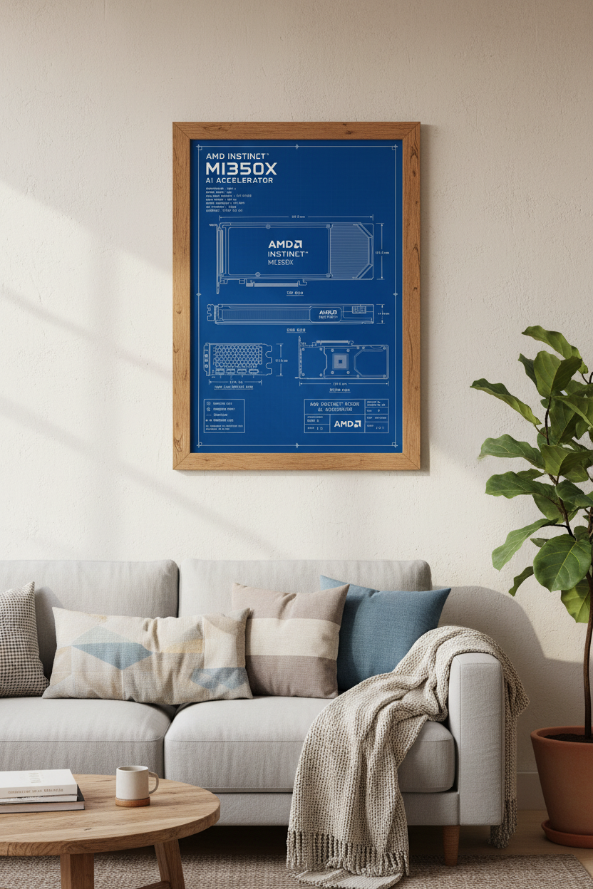 AMD Instinct MI350X Blueprint Art | AI Tech Poster, Tech Office Decor