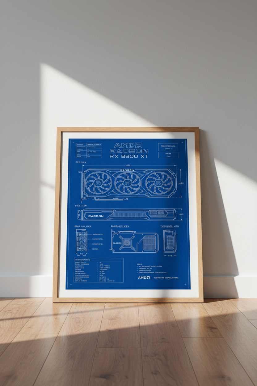 AMD Radeon RX 8800 XT GPU Blueprint Wall Art | Gaming Room Decor | Tech Poster