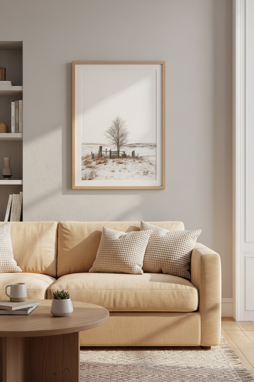 Minimalist Winter Tree Landscape Wall Art | Bedroom Decor | Brown & White Poster