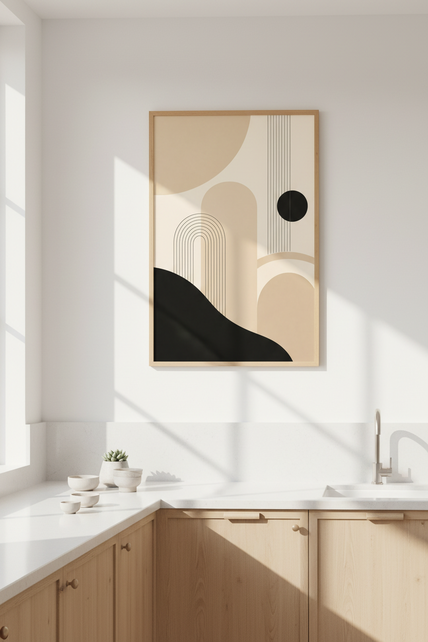 Neutral Boho Wall Art Print | Mid Century Abstract Poster | Beige & Black Minimalist Decor