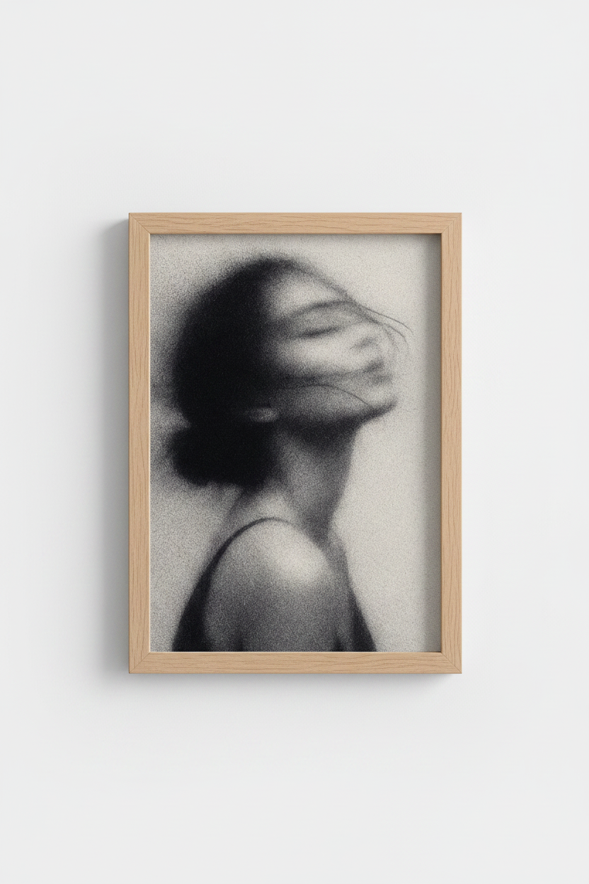 Grainy Art Portrait Print | Moody Minimalist Woman Poster | Dreamy Bedroom Decor